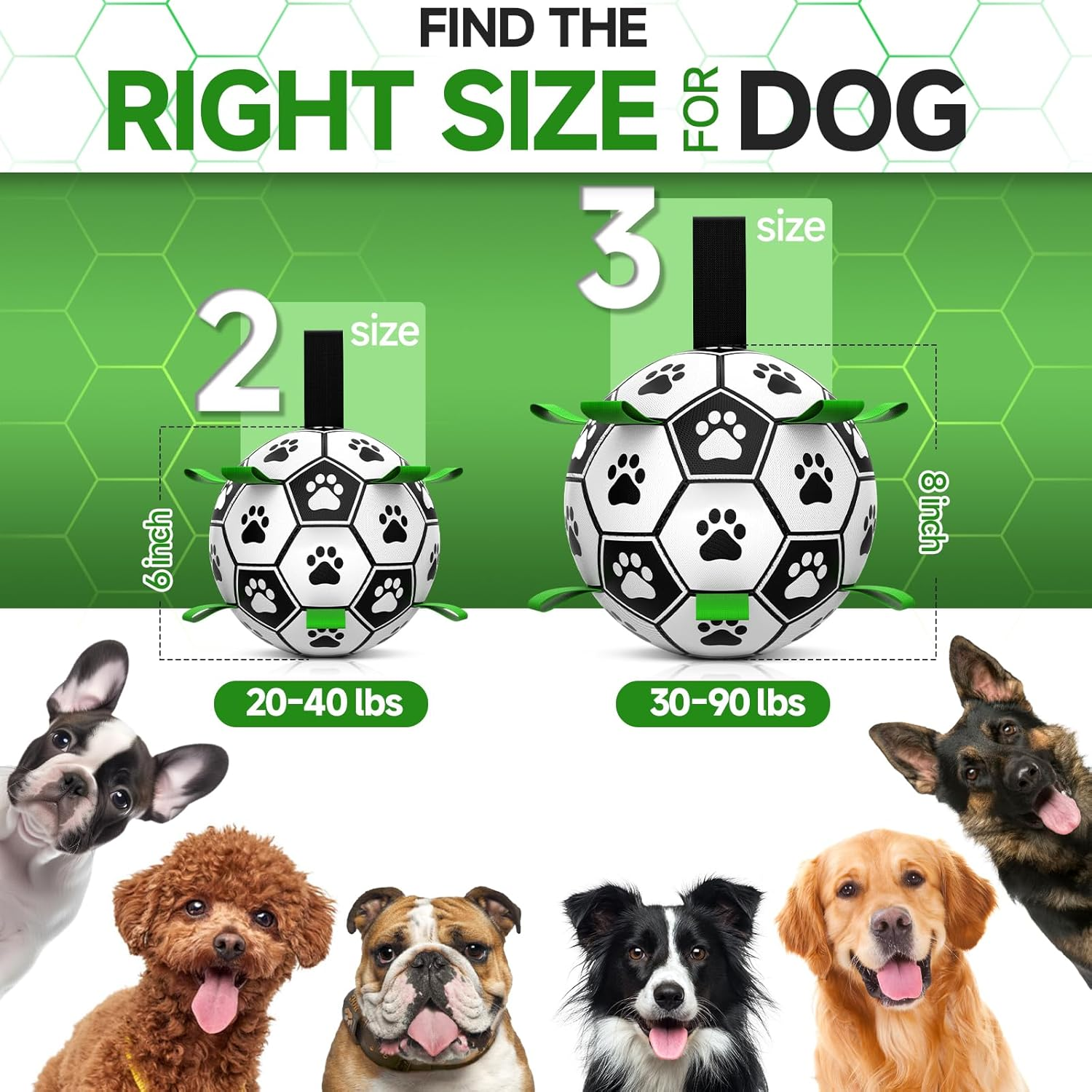QDAN Dog Toys Soccer Ball with Straps, Interactive Dog Toys for Tug of War, Puppy Birthday Gifts, Dog Tug Toy, Dog Water Toy, Durable Dog Balls World Cup for Small Dogs (Medium)