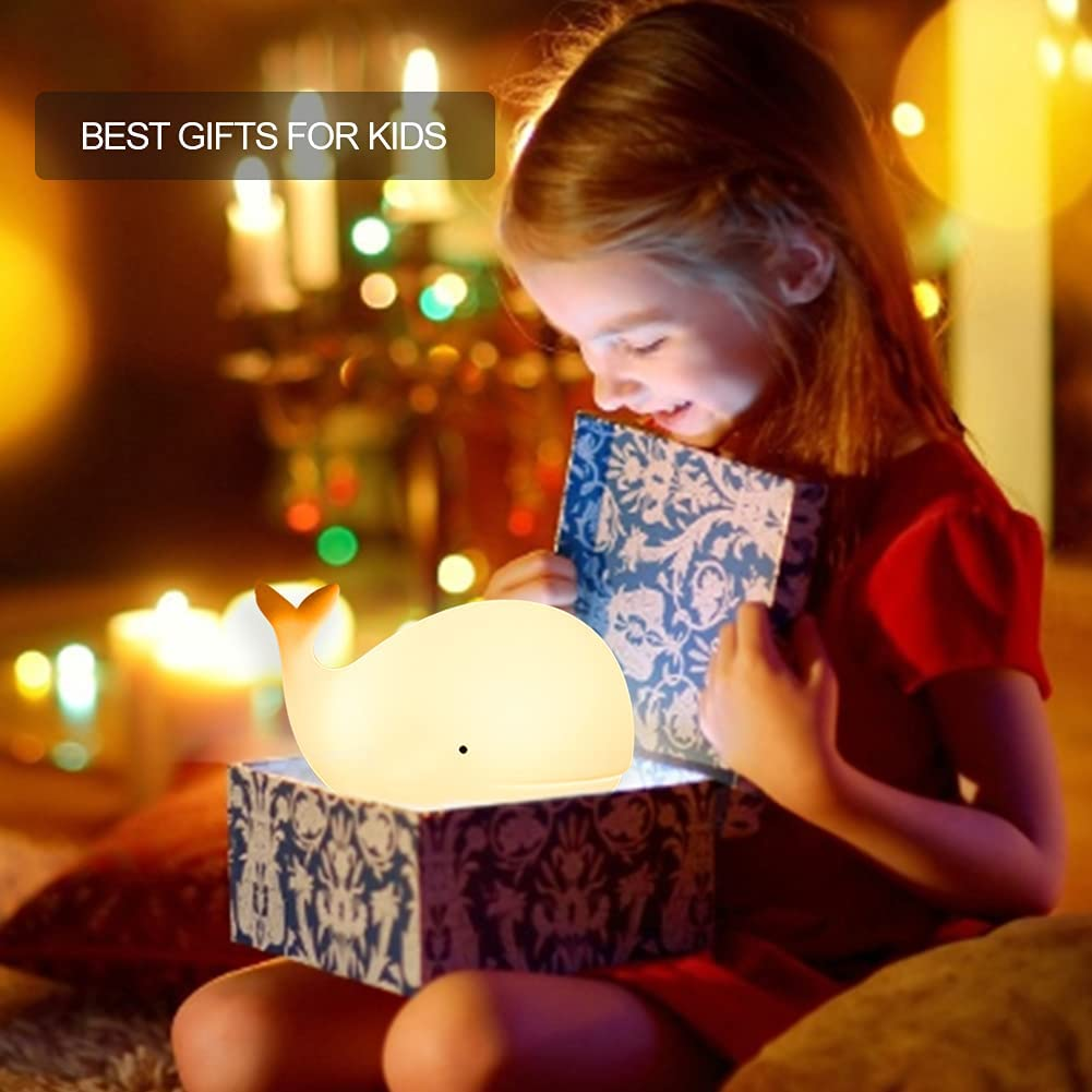 Zklili Cute Whale Night Light for Kids - Kawaii Baby Lamp, Silicone Touch Light, Portable USB Rechargeable Nursery Lamp, Gifts for Baby Girls and Boys image number 1