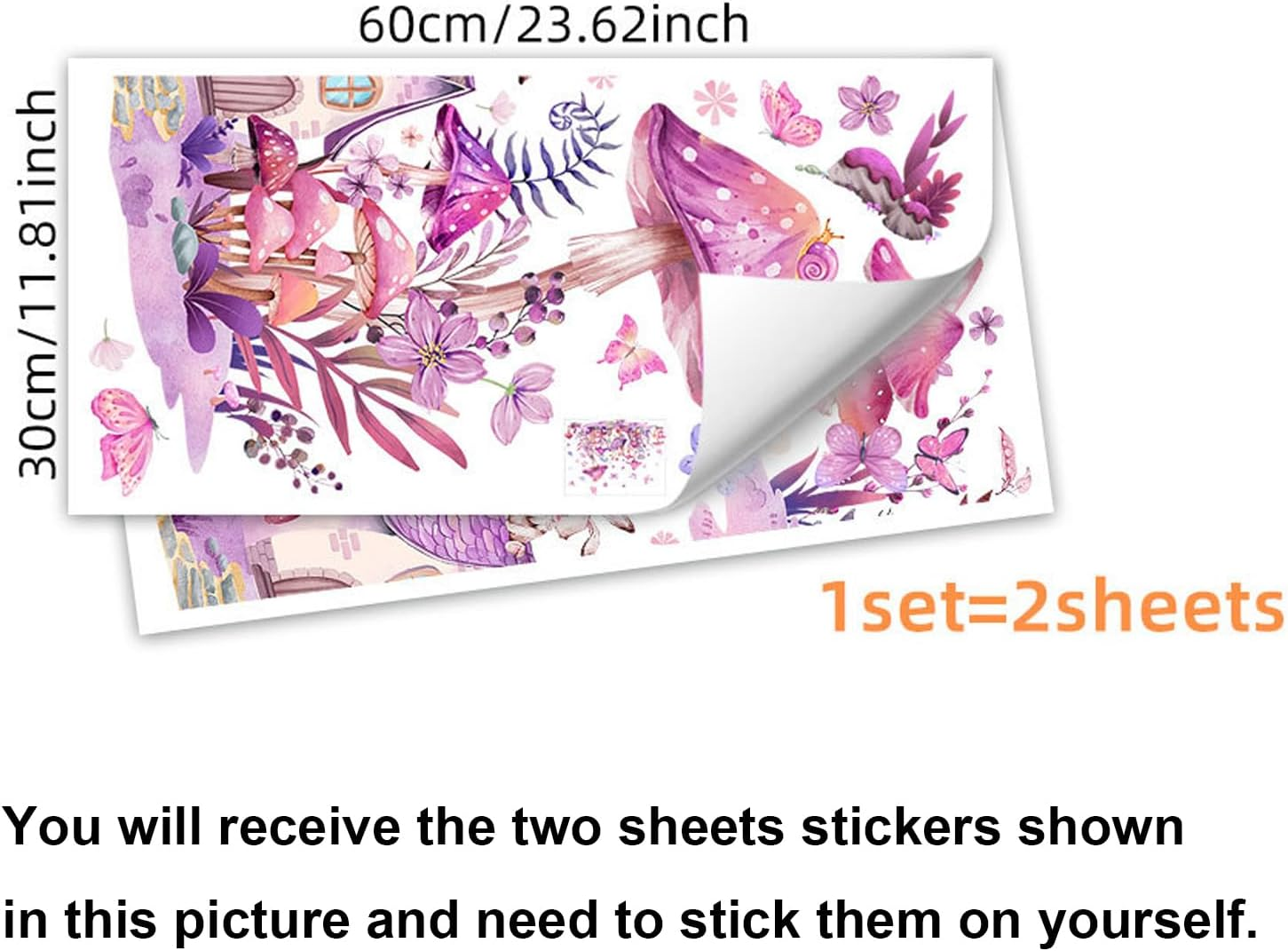 Mushroom Wall Decals Fairy Garden Wall Stickers Flower Butterflies Wall Stickers Garden Plant Grass Flower Peel and Stick Wallpaper for Kids Baby Bedroom Nursery Home image number 1