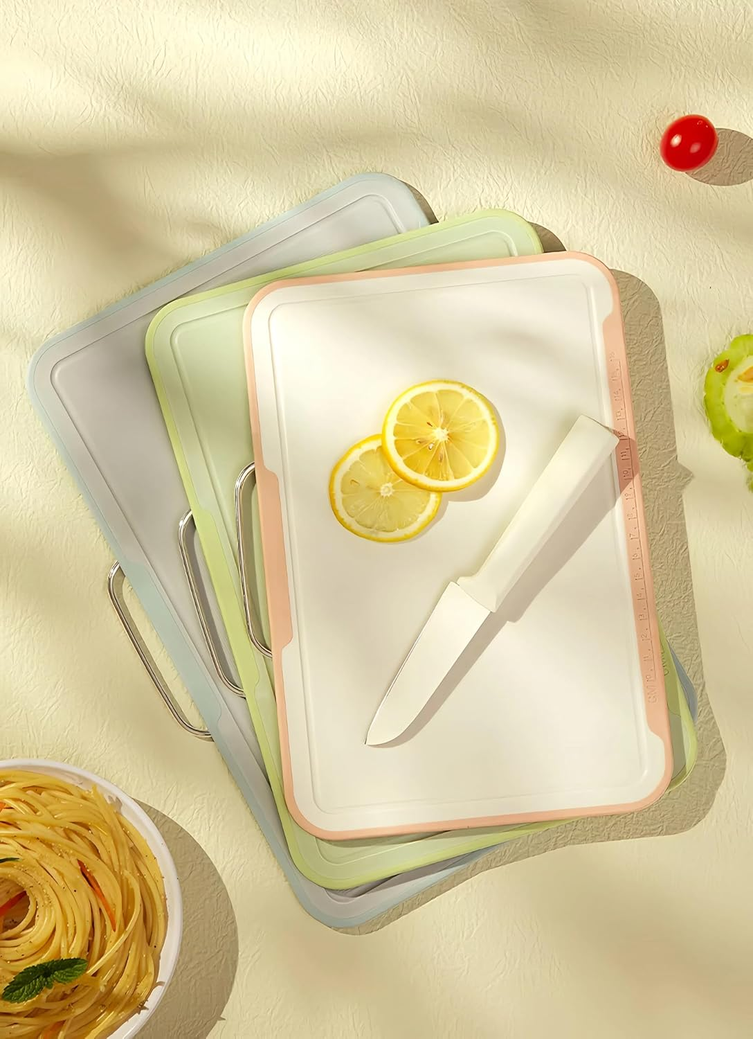 Roagoway 3-Piece Chopping Board Set with Storage Holder, Kitchen Cutting Board Food Prep Mats image number 4