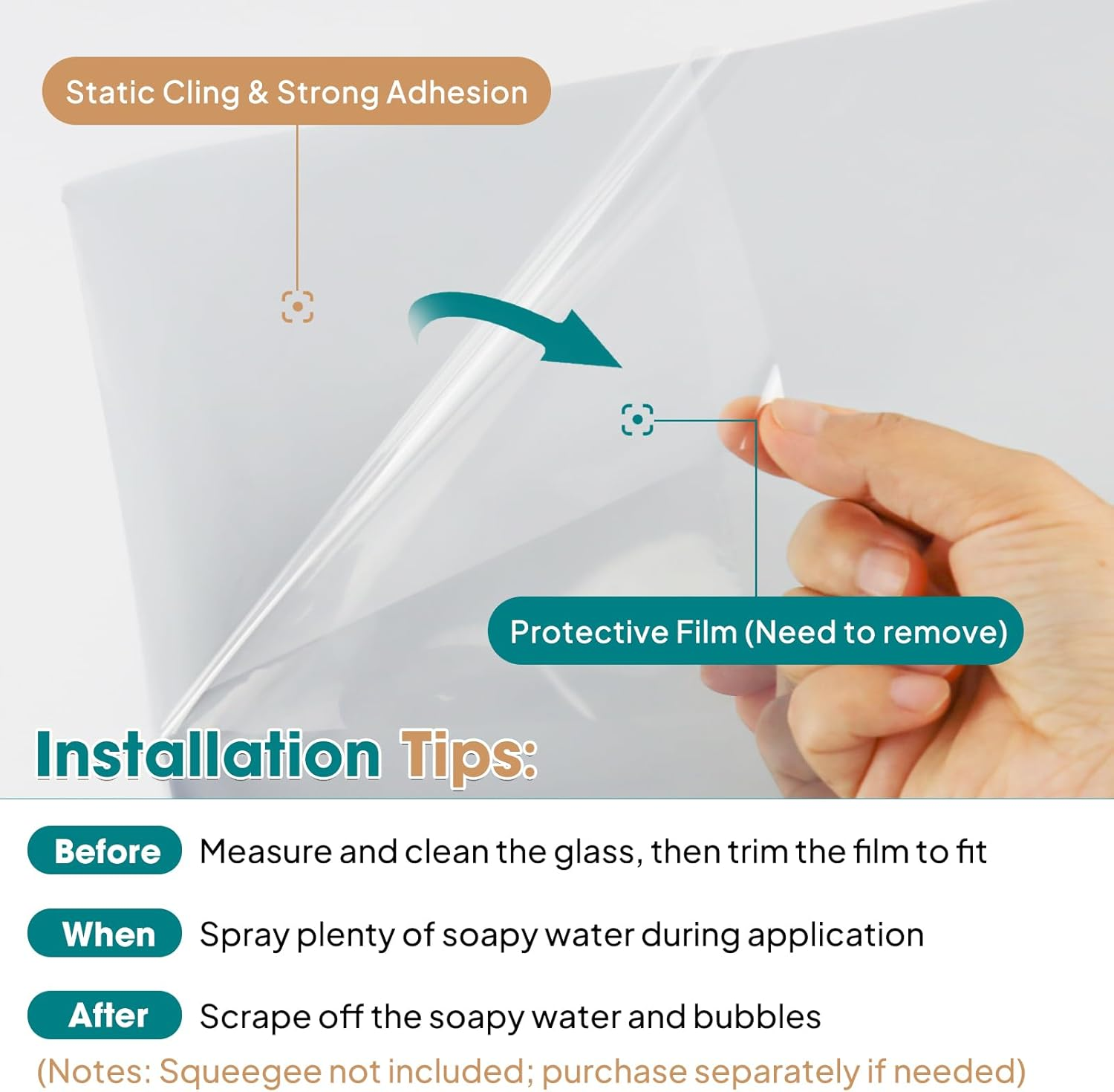 Uexplore-Oz Window Tint Film - One Way Privacy Window Film, Heat UV Blocking Reflective Window Tint, Daytime for Home Mirror Glass Cooling in Summer Easy to Install (75Cm &times; 5M, Silver) image number 4