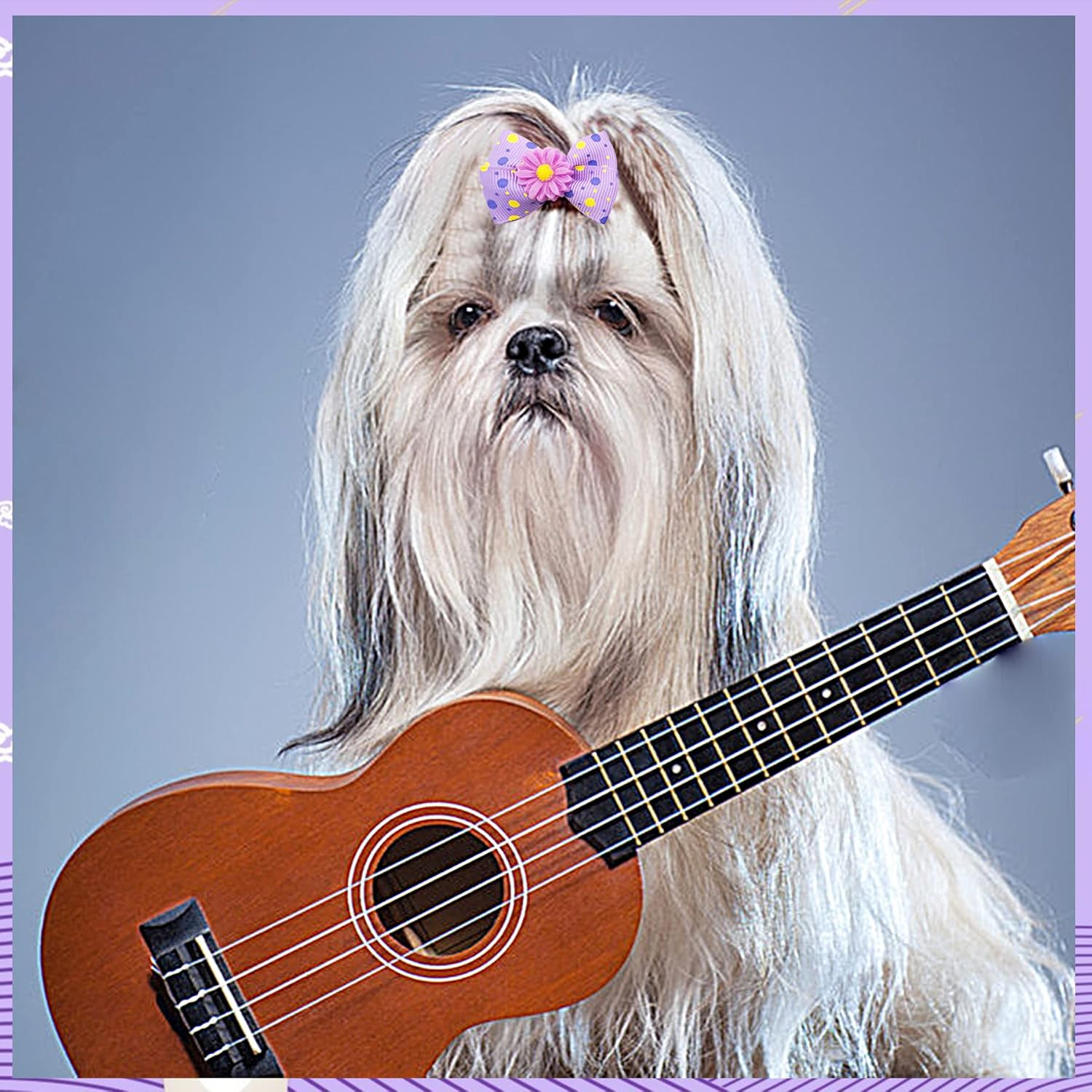 30PCS/15PAIRS Purple Dog Hair Bows with Rubber Bands Puppy Hair Bowknot Top Knot Elastic for Girl Female Doggy Cat Rabbit Poodle Pet Animal Grooming Accessories Attachment&hellip; - Blue image number 2