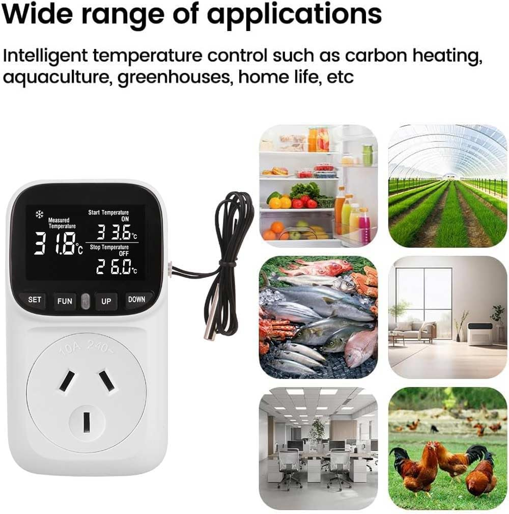 2400W Digital Temperature Controller Plug in Thermostat Outlet Digital RV Thermostat Heating Cooling Mode Timer Socket 10A /240V Heating Cooling Control -40℃~120℃ with 2.0M Sensor image number 4
