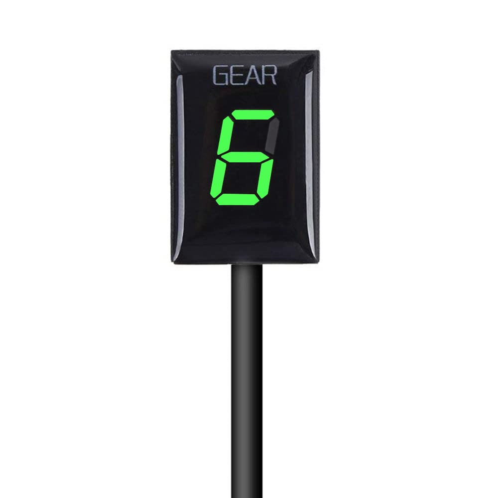 Motorcycle Gear Indicator for Kawasaki ER6N V650 Ninja 300 Z1000SX Moto 1-6 Gear Display ECU Plug LED Digital Display Waterproof(Green with Holder)