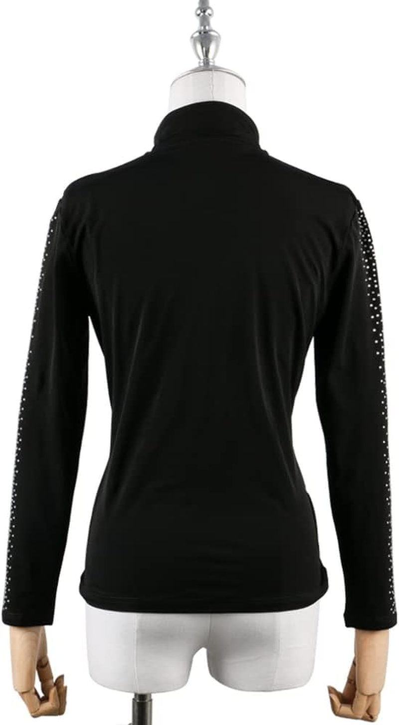 LIUHUO Figure Skating Training Suit Jacket Girls Rhinestone Vertical Stripes Black image number 4