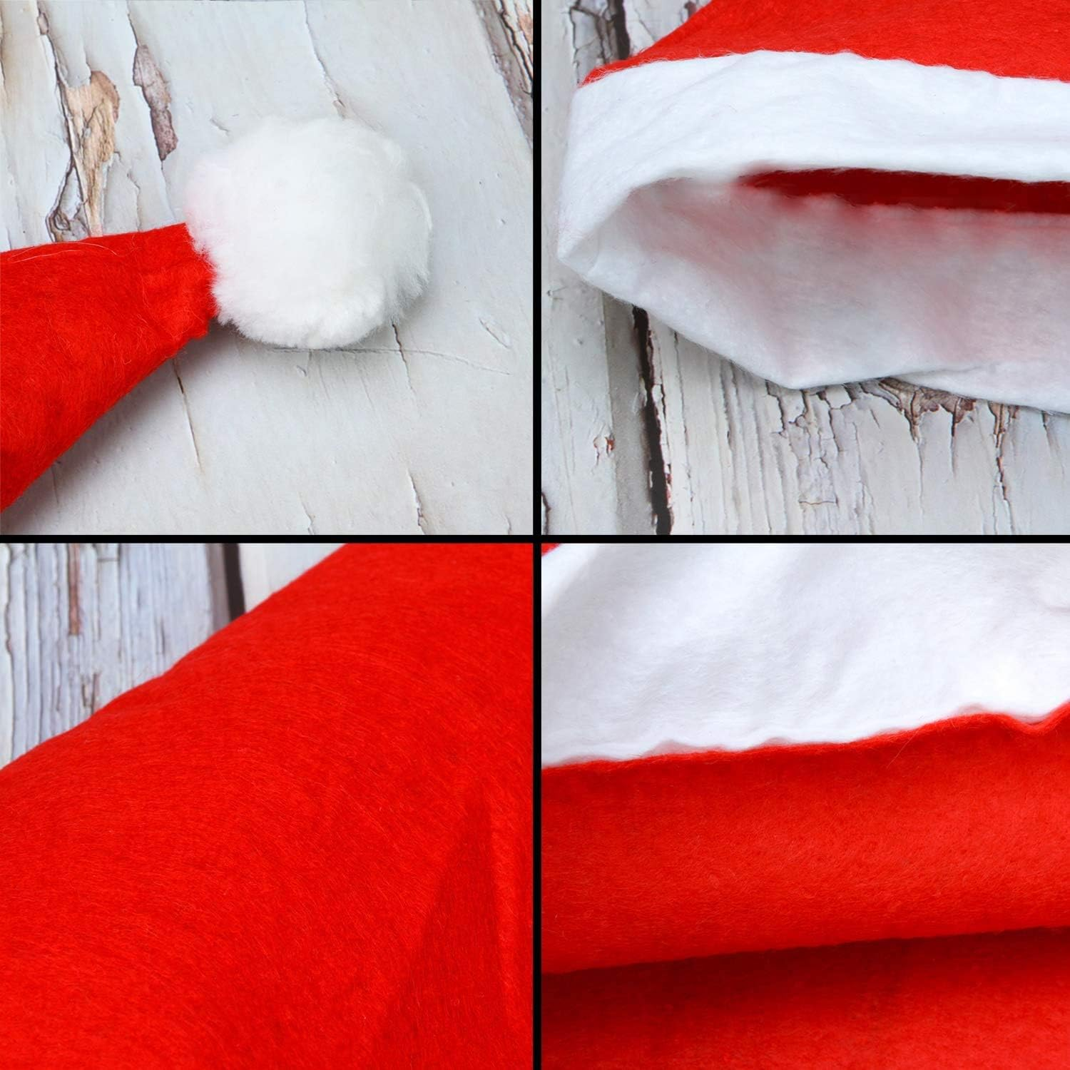 Qcfang Christmas Hats 4 Pack Fabric Santa Claus Hats Xmas Holiday Hats Traditional Red and White Plush Christmas Santa Hats Holiday Party Hats for Adults and Kids