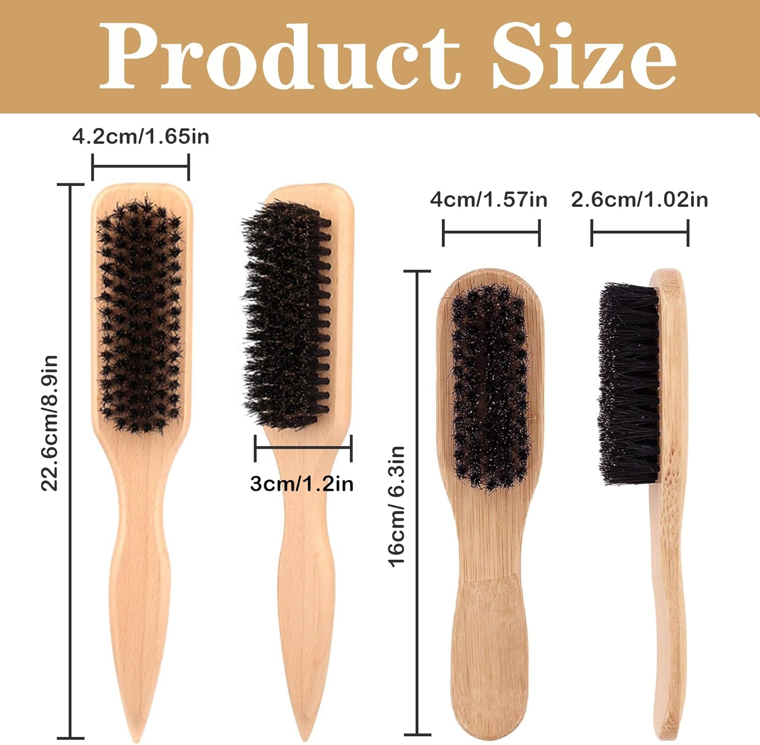 2-Pack Slick Back Boar Bristle Hair Brush, Anti-Static Wooden Handle Styling Brush for Men & Women, Slick Brushes for Hair & Beard Care (Large for Household & Small for Travel) image number 1