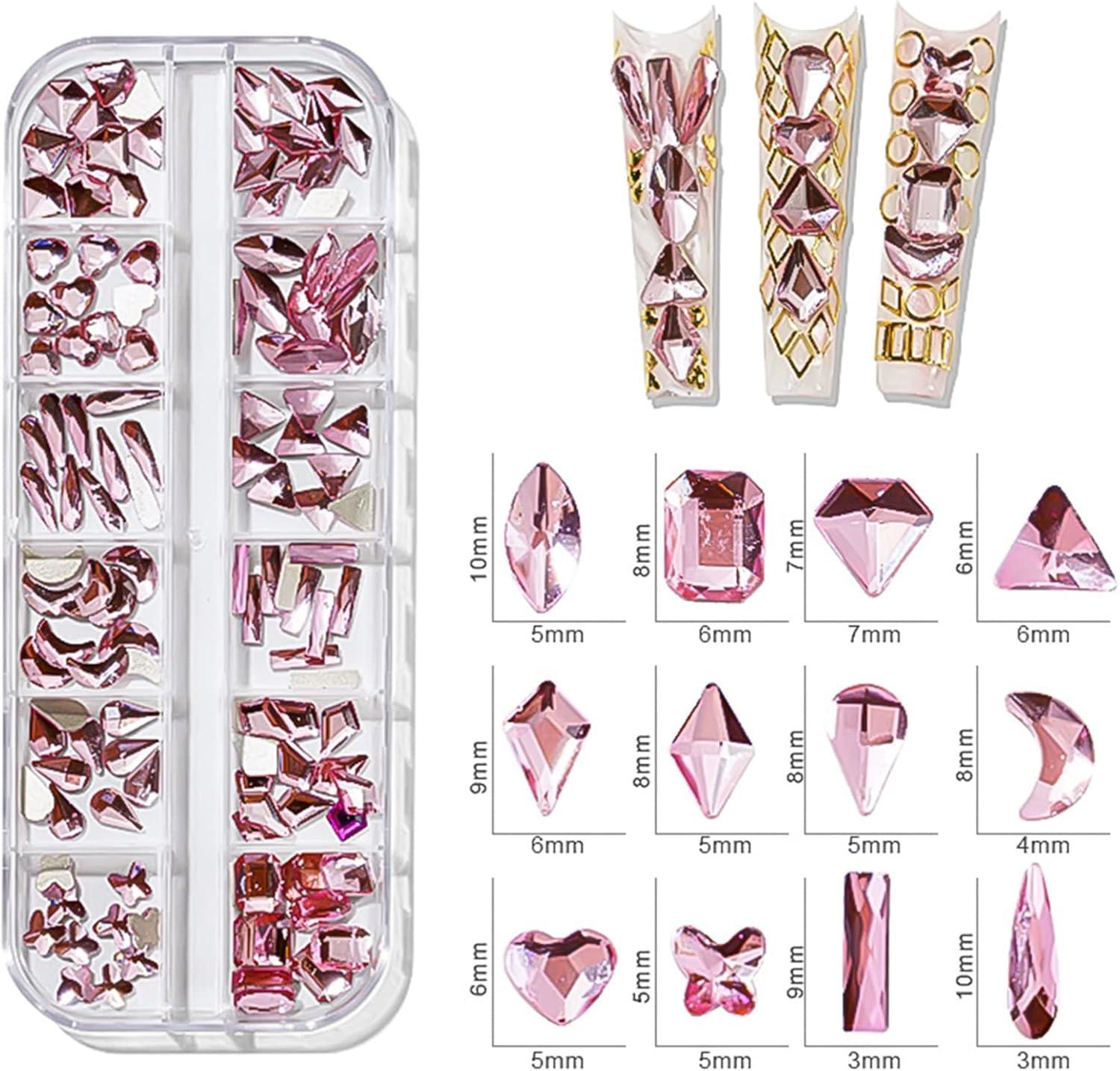BELICEY Pink Crystal Rhinestones for Nails Kit Shiny Nail Stones Gems Multi Size Shape Nail Art Rhinestones Glass Flatback Diamonds Gems for Nail Jewels DIY Clothing Crafts Jewelry Accessories - Red image number 5