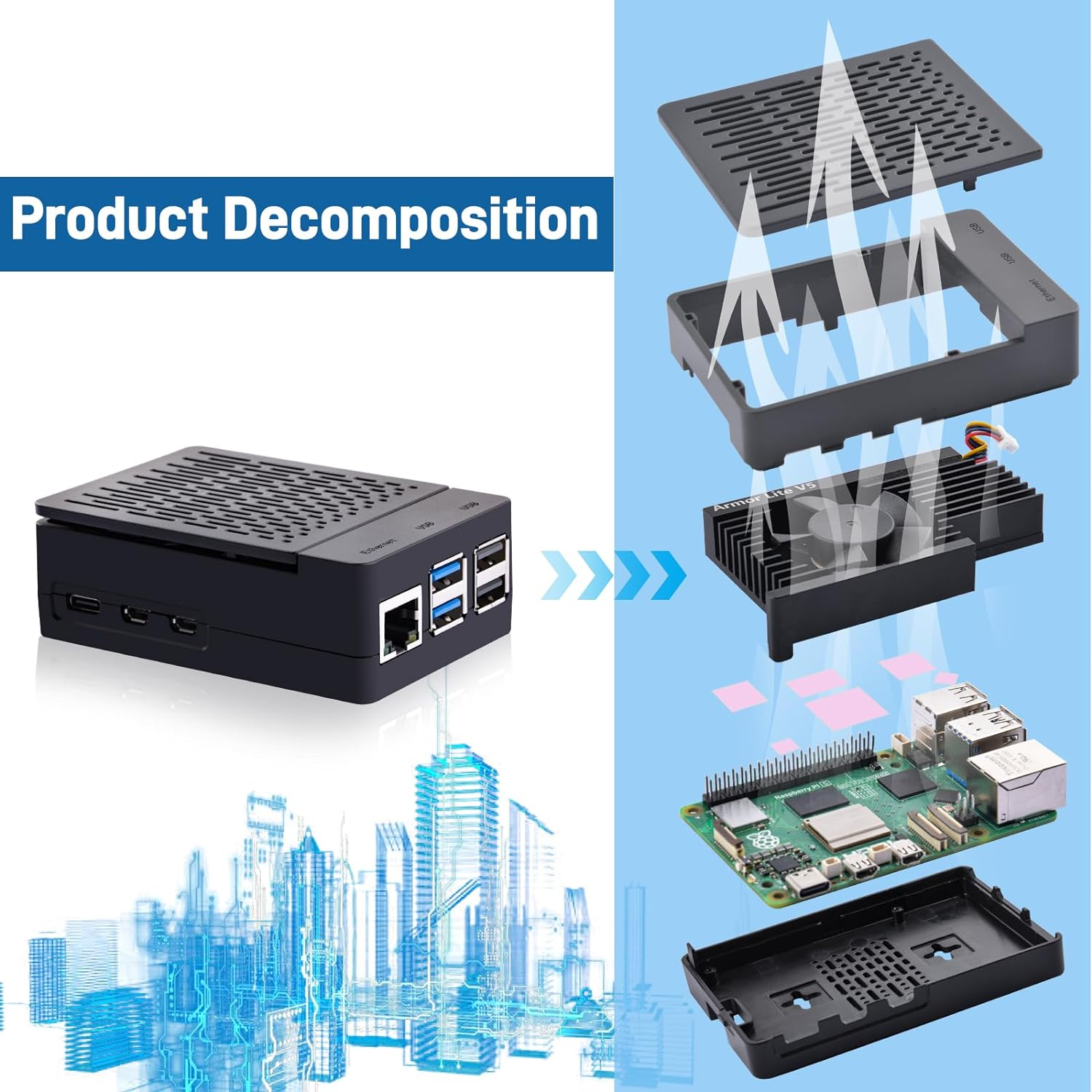 Geeekpi Case for Raspberry Pi 5 with Armor Lite V5 Adjustable Speed, Enclosure for Raspberry Pi 5 image number 2