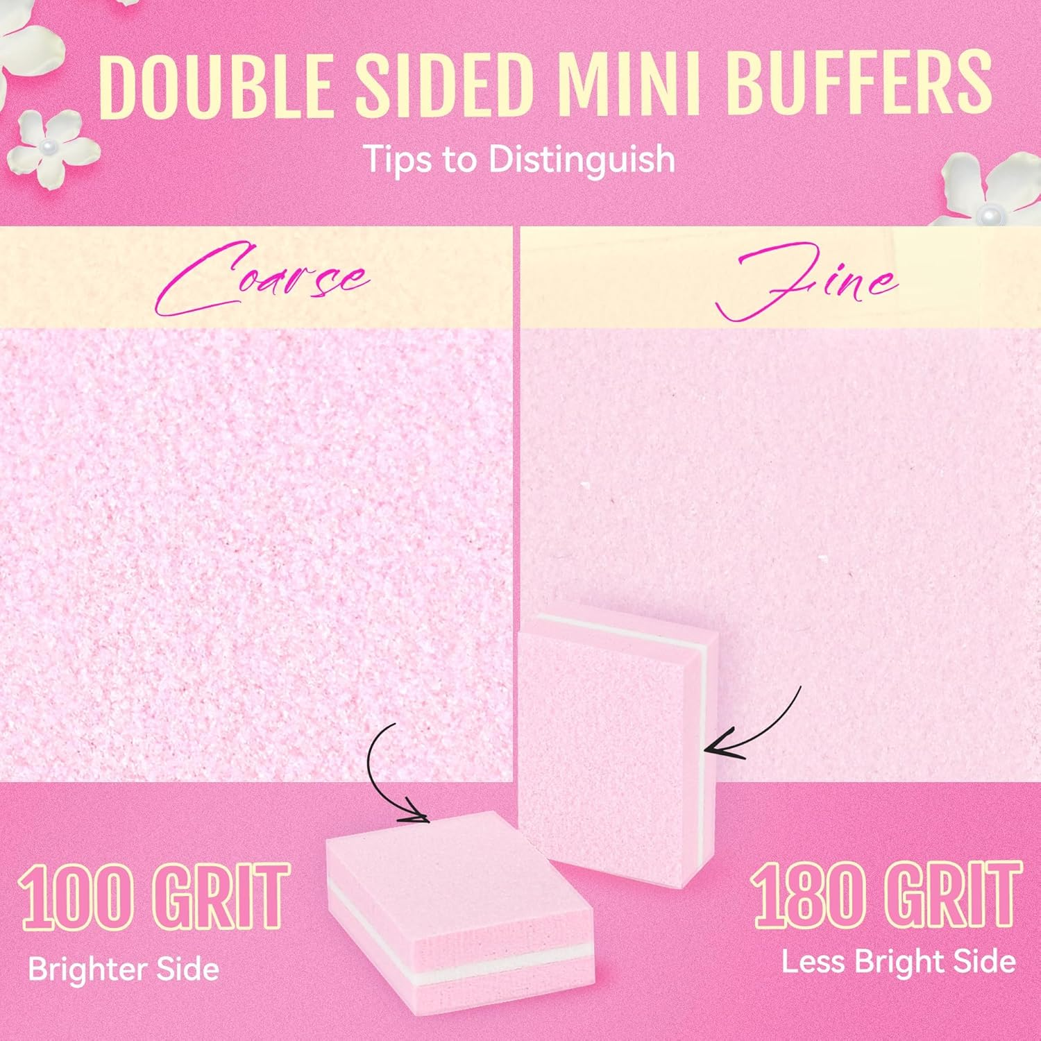 IKEEP Mini Nail Buffer Blocks, 100/180 Grit Sponge Buffing Sanding Block File for Natural Gel Acrylic Nails Manicure Tools Set 50 Pcs, Pink image number 2