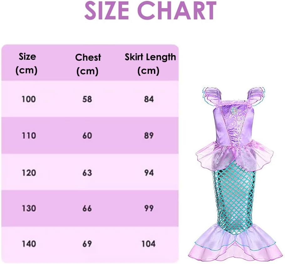 AUTOWT Little Girls Mermaid Princess Costume, Girls Dress up Clothing with Purple Wand Crown for Birthday Halloween Christmas School Cosplay Party image number 5