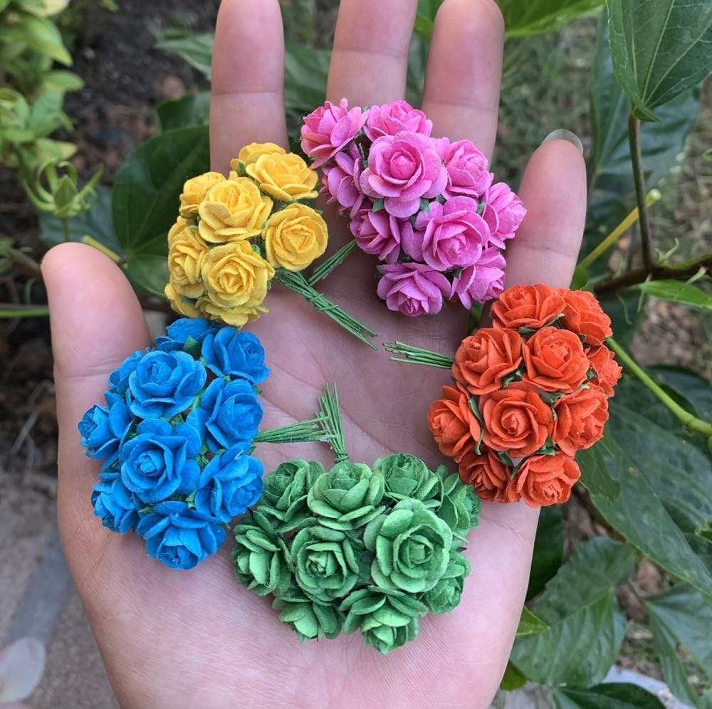 100 Mixed Color 10Mm Artificial Mulberry Paper Rose Flower Wedding Scrapbook 1.5Cm DIY Craft Scrapbook Pink Scrapbooking Bouquet Craft Stem Handmade Rose Valentines Anniversary Embellishment - Pastel Color image number 3