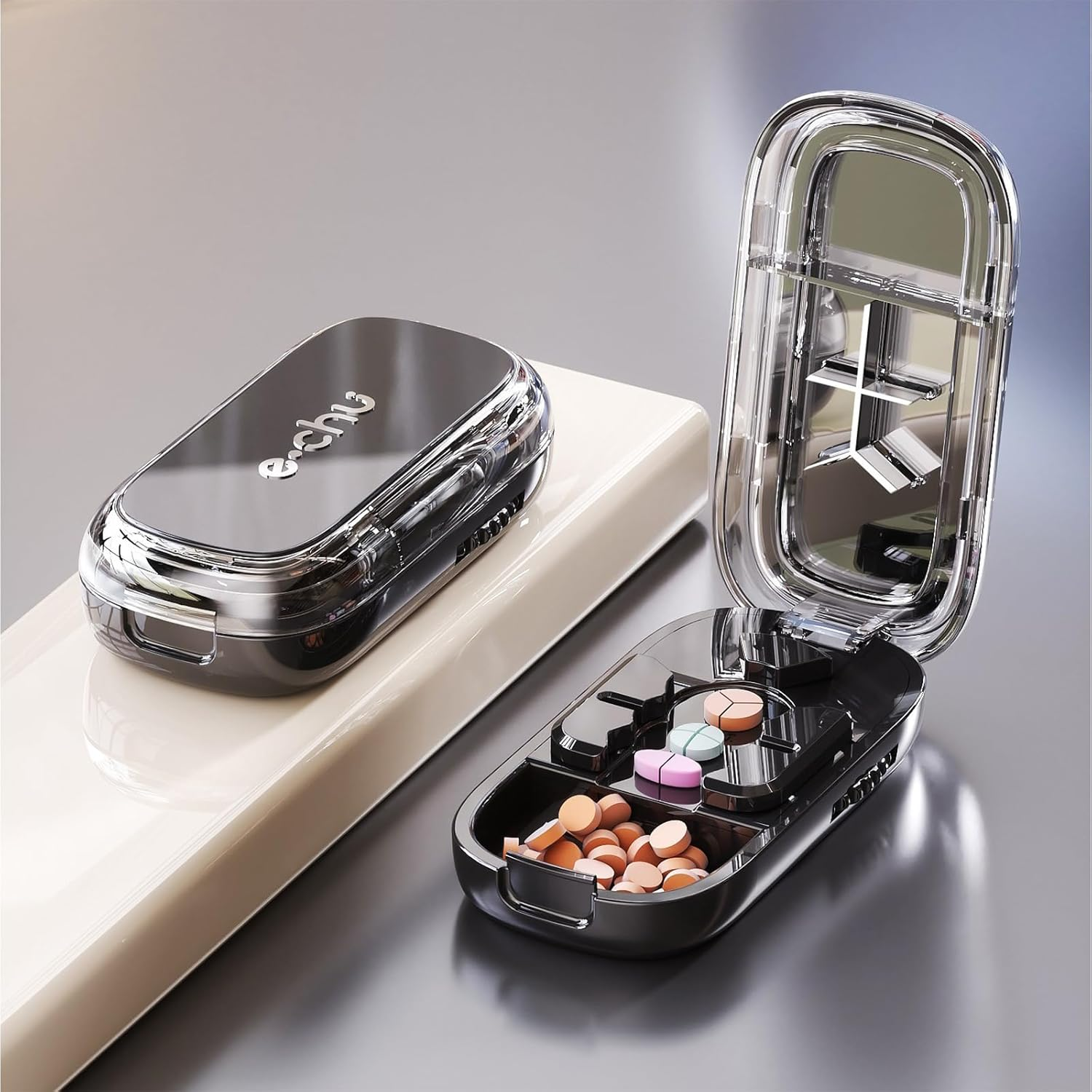 Portable Pill Cutter Splitter for Small & Tiny Pills, Adjustable with Centering Device, Precision Alignment, Sharp Safe Blade for Easy & Accurate Cutting of Multiple Pills (Black) - White image number 7