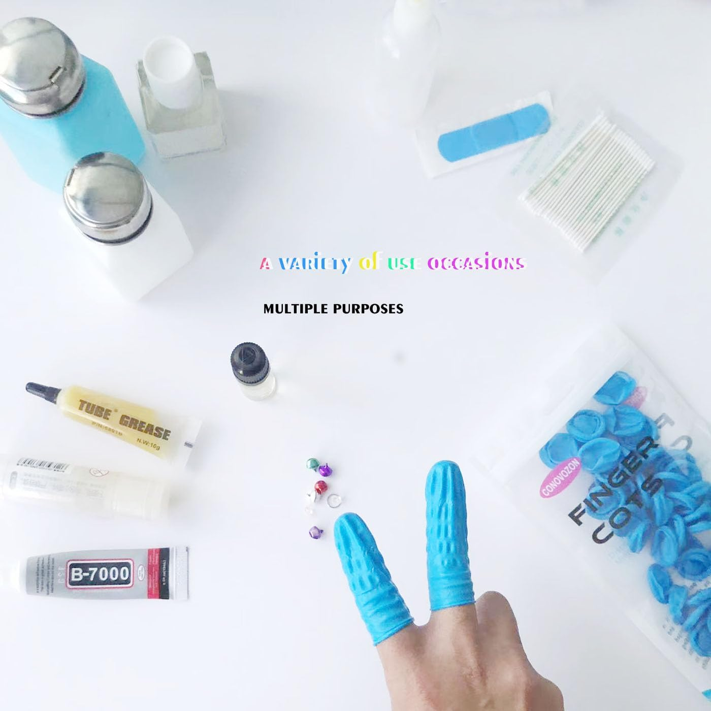 100Pcs Large Size Disposable Nitrile Finger Cots, Finger Stall Manicure Painting Household Cleaning Office Laboratory Finger Prerotection Sleeves Not Allergic (Blue) image number 1