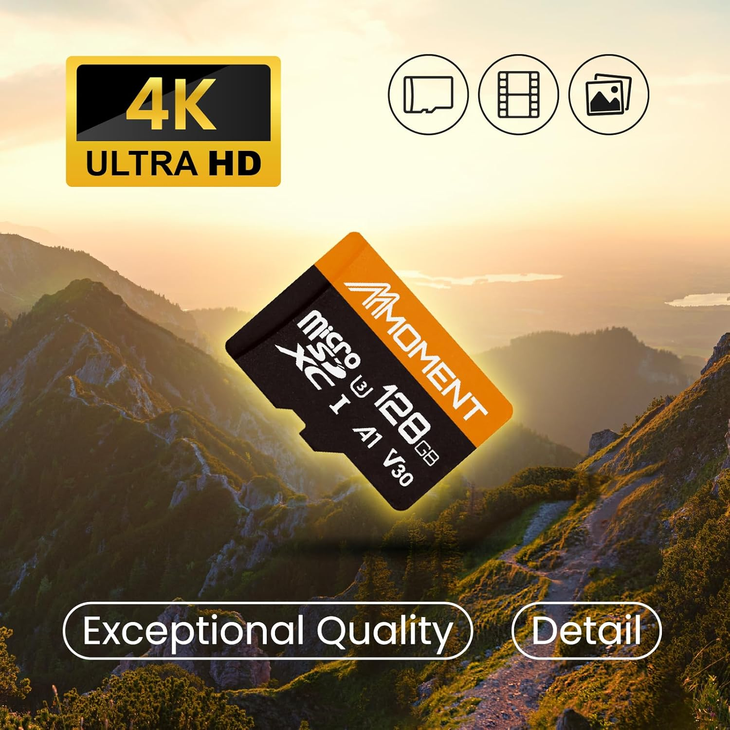 MMOMENT 128GB Micro SD Card, Micro SDXC Memor Card, A1, UHS-I, U3, V30, 4K UHD Memory Card for Nintendo-Switch, Gopro, Tablet, up to 95Mb/S Read, 60Mb/S Write Speed, SD Adapter Included image number 5