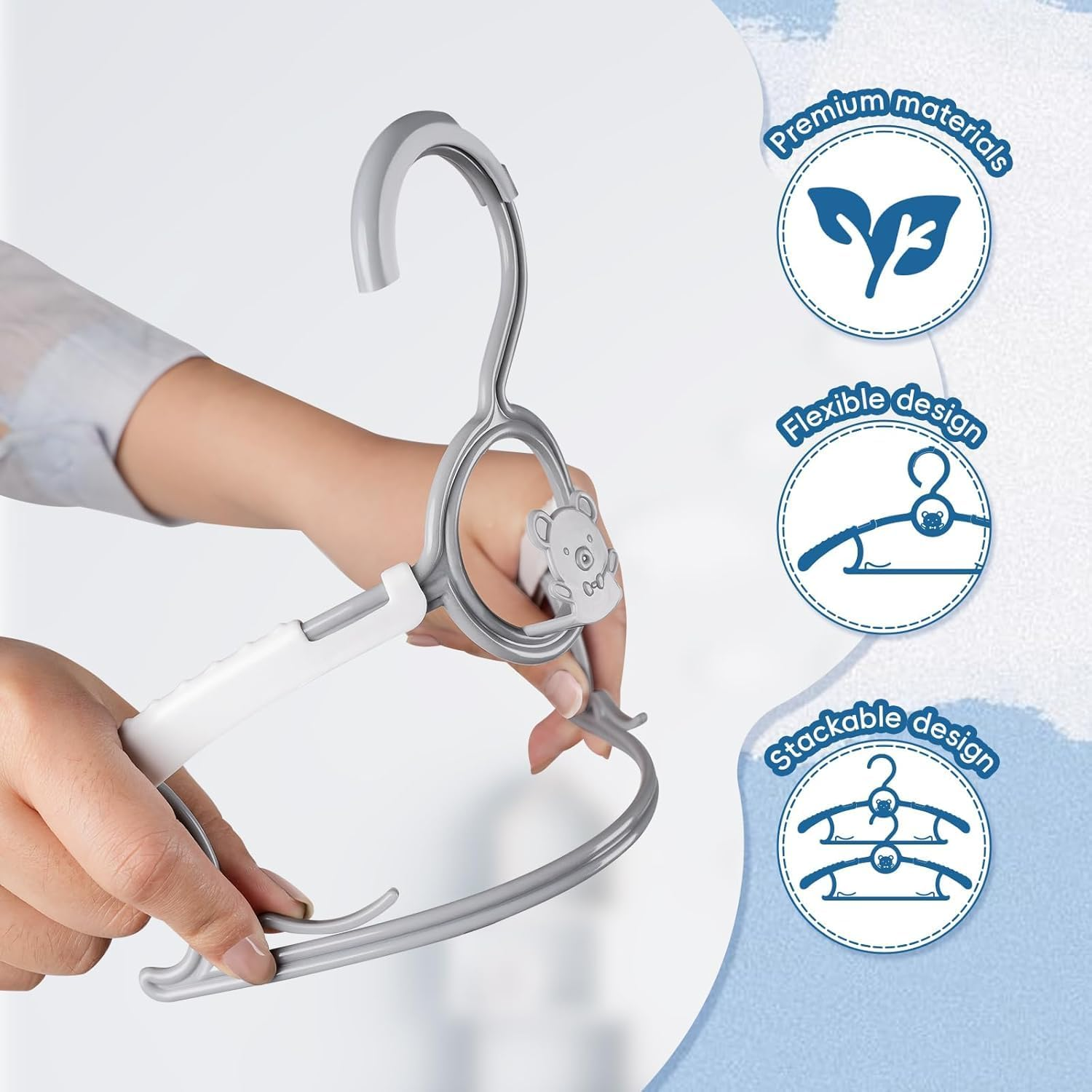 Kids Hangers 80 Pack Baby Hangers, Extendable & Adjustable Kid Hangers， Non-Slip Plastic Baby Clothes Hangers for Kids Infant Child - Stackable Hangers for Baby Clothes Grey Toddler Hangers (80 Pack) image number 1