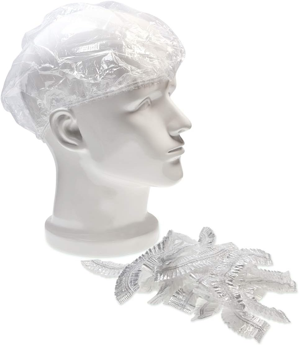 Shapenty Clear Disposable Plastic Shower Cap Waterproof Reusable Large Elastic Thick Bathing Hair Caps for Women Spa, Hair Salon, Home Hotel Use, Travel, Hat and Shoes, 20PCS