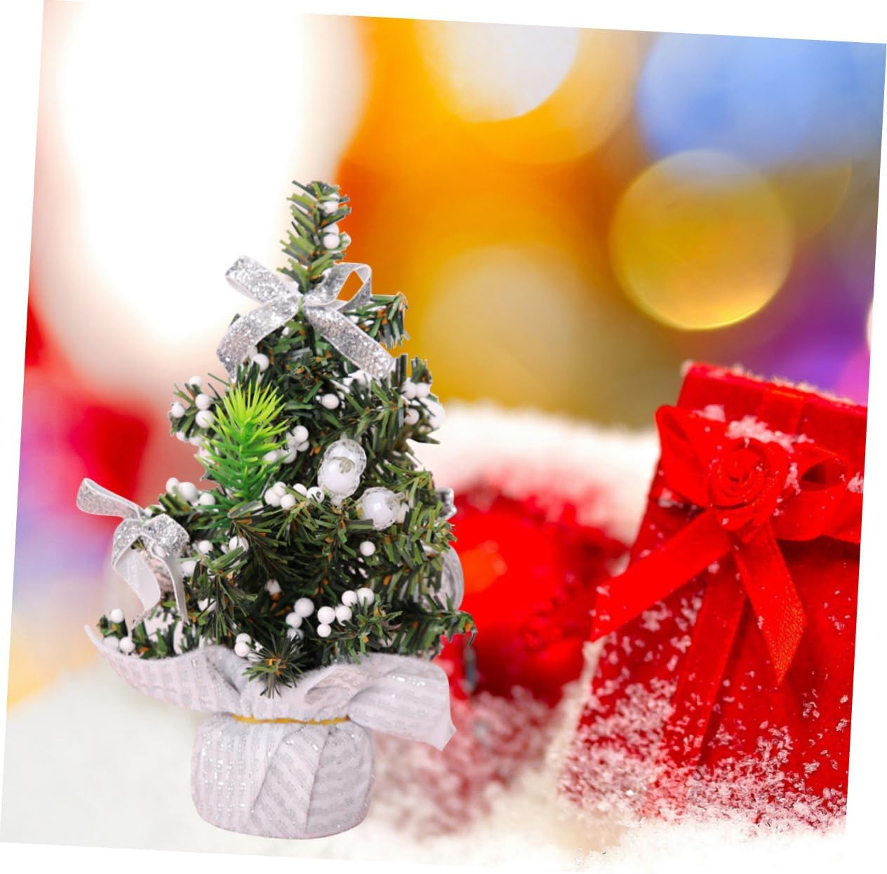 Ciieeo 2Pcs Fabric Stand Mini Christmas Tree Christmas Tree Bow Design Desktop Decor for Party for Home