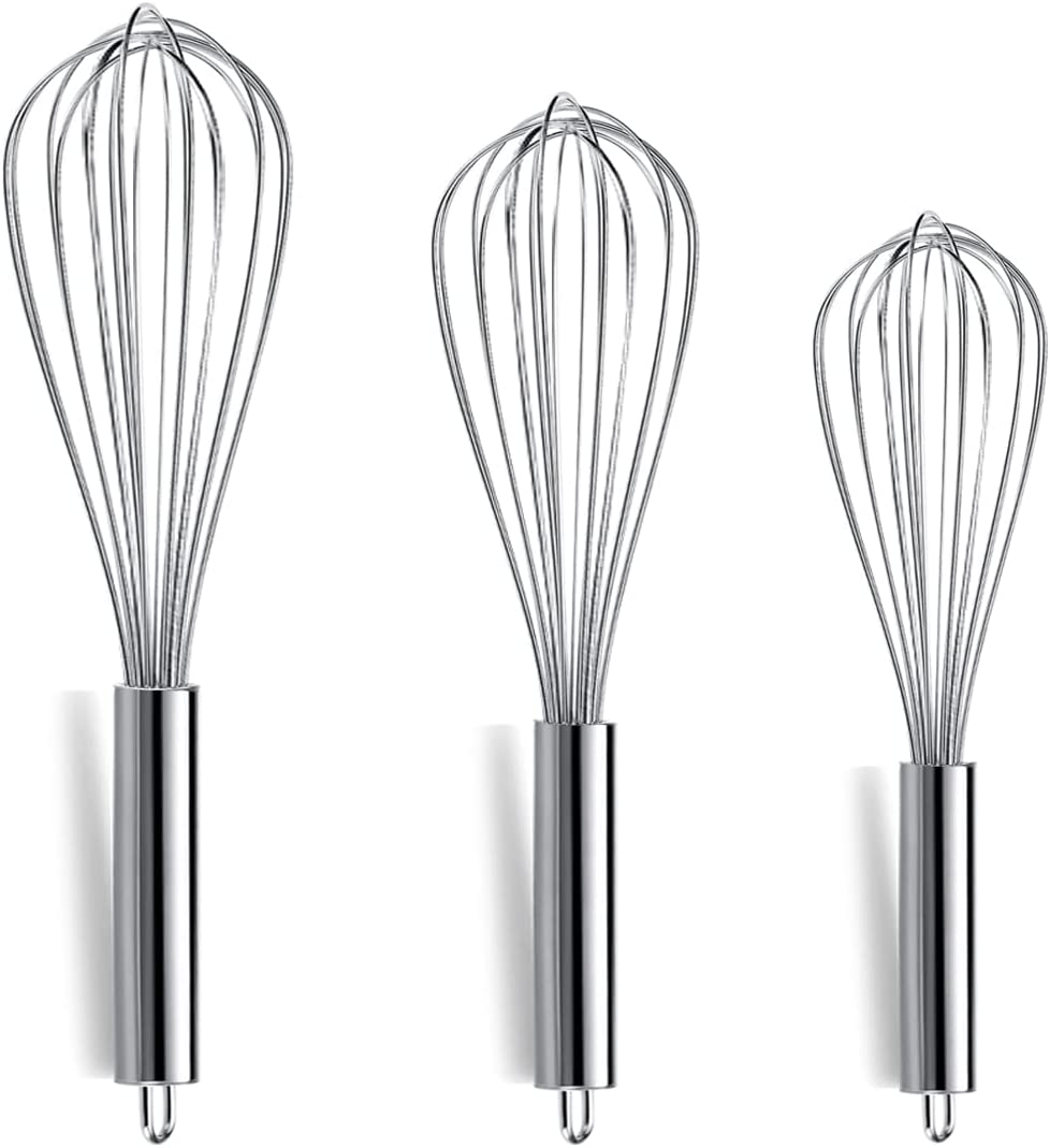 Berglander 3 Pack Stainless Steel Whisks 8",10",12", Wire Whisk Set Kitchen Whisk (Pack of 3)