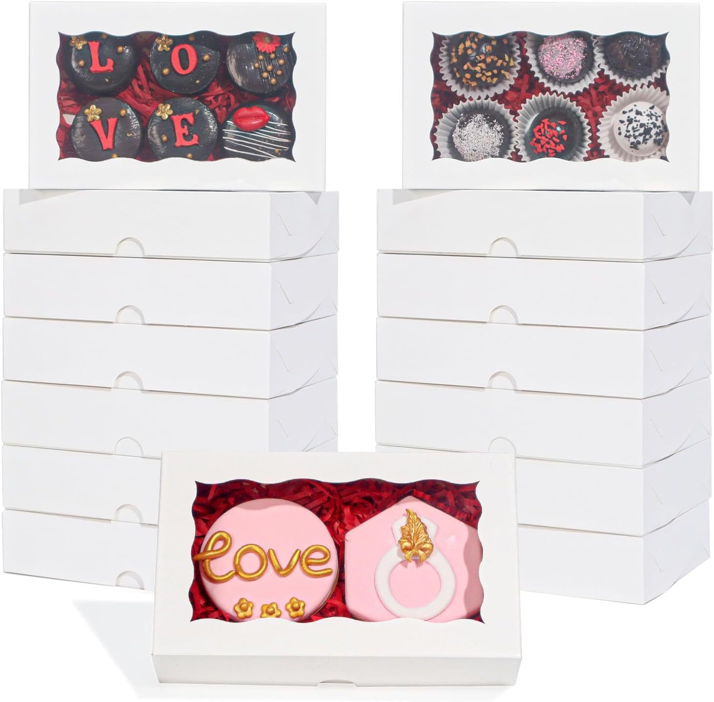 Romantic Baking 15 Pack White 7 X 4 3/8 X 1 1/2In Cookies Boxes with Window - Perfect for Wedding, Baby Shower & More