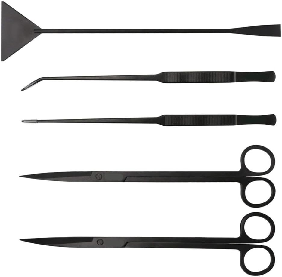 4 in 1 Aquarium Tool Set, Stainless Steel Fish Tank Scissor Tweezers Spatula Aquascaping Kit for Aquariums Tank and Aquatic Plants (Black)