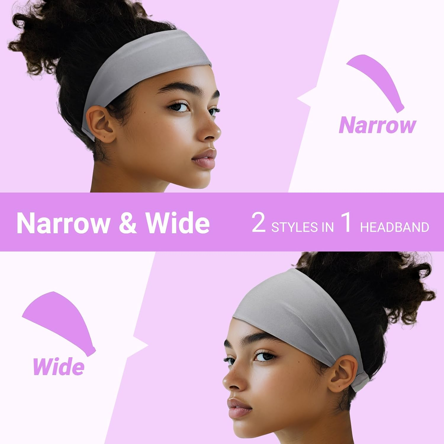 Sweat Absorb Headband for Men & Women, Athletic Headband for Running Yoga Workout, Wide Fashion Headband for Daily, 4" Width, Soft & Strechy, Non Slip Silione, 3 Colors in Pack image number 2