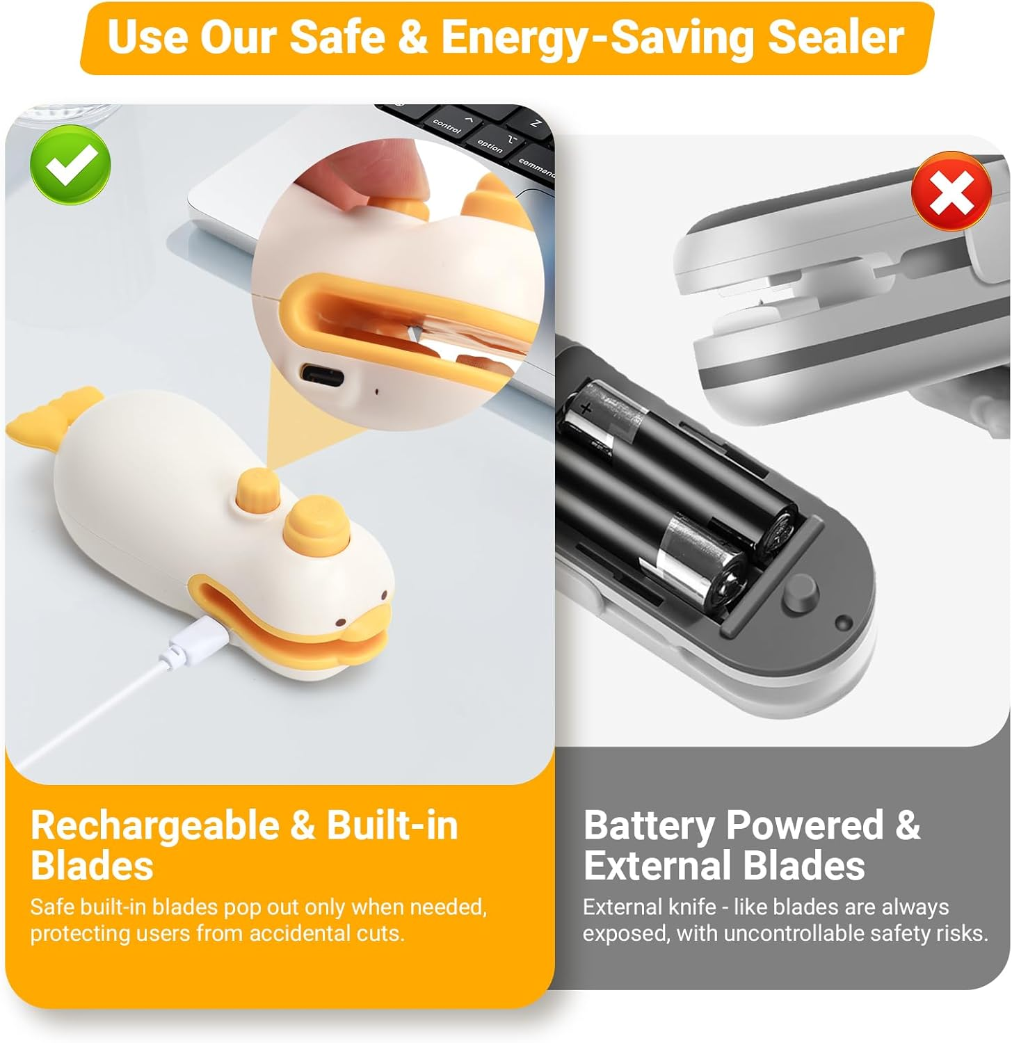 3-IN-1 Mini Bag Sealer, Magnet Heat Sealer with Cutter, Rechargeable USB-C Mini Bag Resealer Machine for Chip Bags Snack Bags Portable Cute Duck Design image number 1