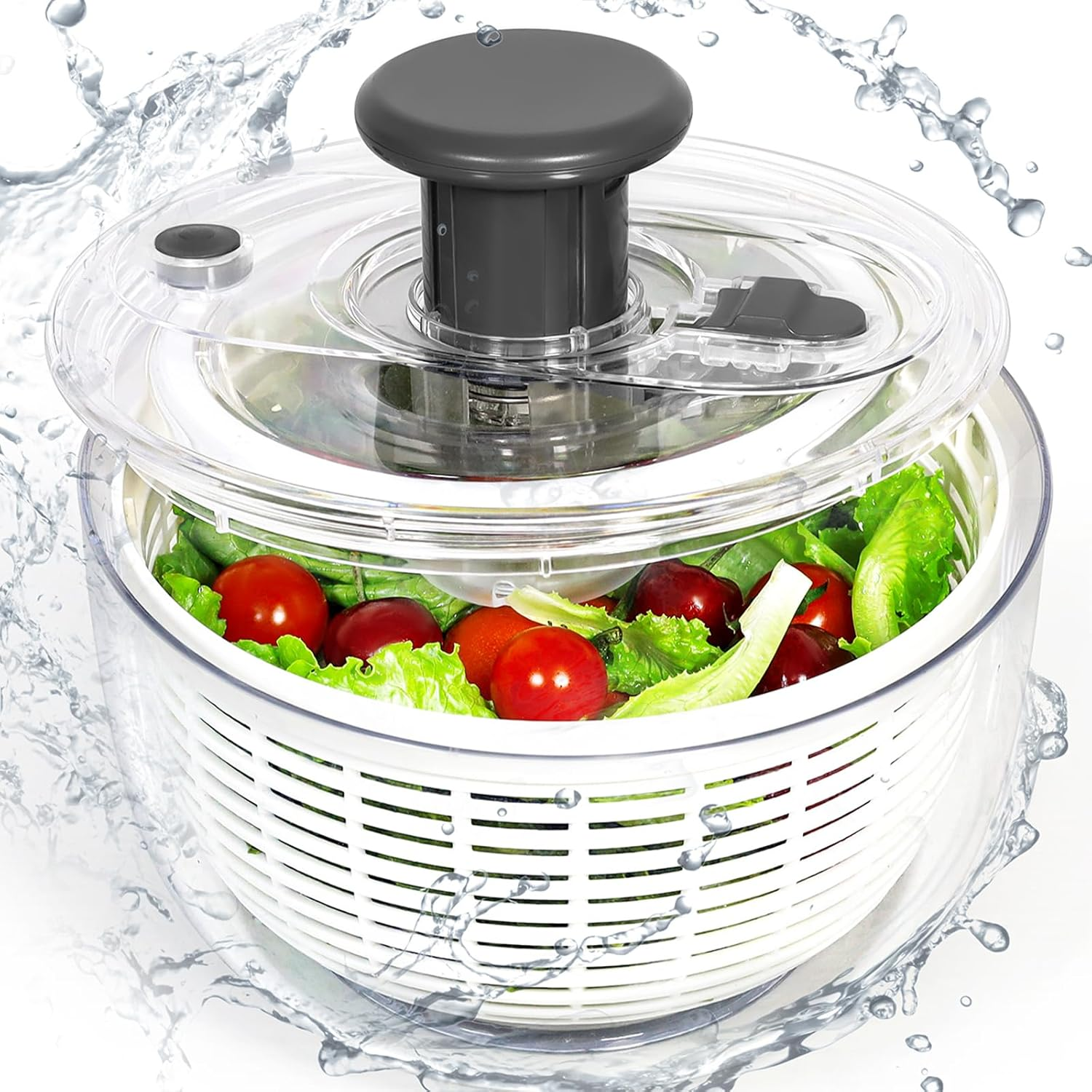 Salad Spinner - 3.6L Non-Slip Vegetable & Fruit Washer/Dryer for Households, Easy-Clean Kitchen Gadget for Greens, Herbs & Vegetables (White)