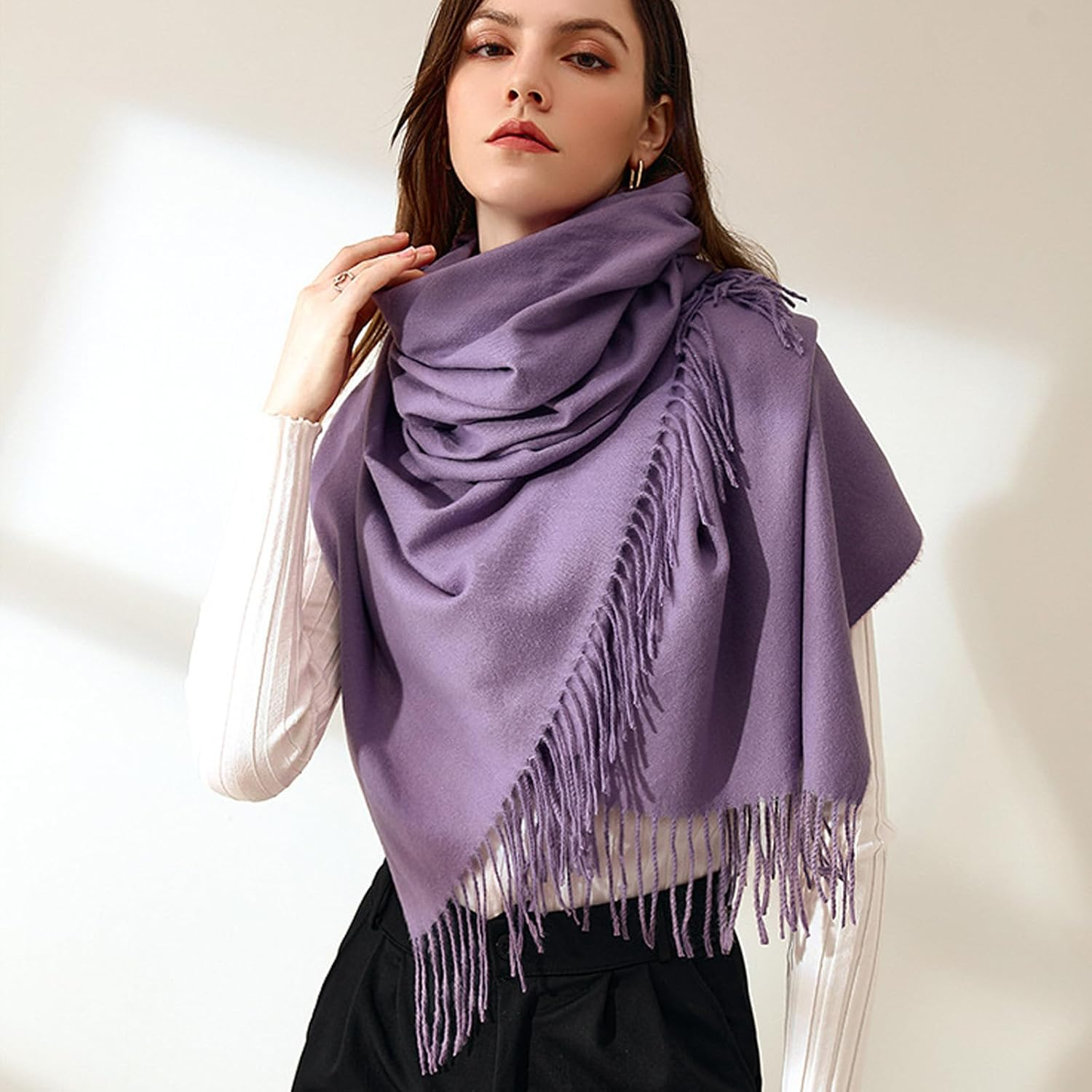 Lopsity Women'S Scarf Pashmina Shawls and Wraps Soft Large Scarves Solid Color for for Evening Dresses Travel Office Winter Wedding image number 5