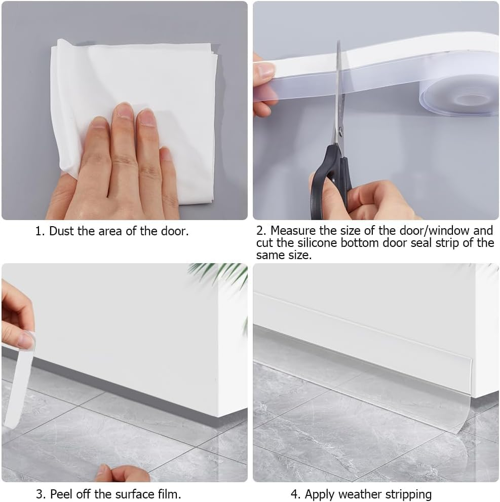 Silicone Door Seal Strip, 1Pc Silicone Weather Stripping Door Seal Strip Door Bottom Seal Strip Sealing Strip image number 4