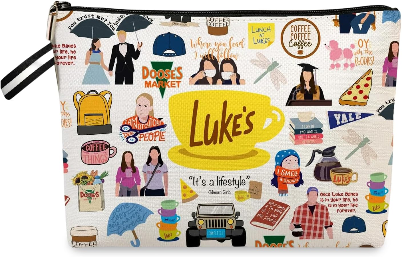 Gilmore Cosmetic Bag Gilmore Girls Fan Item Gifts for Gilmore Fans Luker'S Dinner Inspired Gifts Makeup Bag with Hand Strap Portable Toiletry Bag Women for Travel Everyday Life, Multicoloured, Stylish image number 4