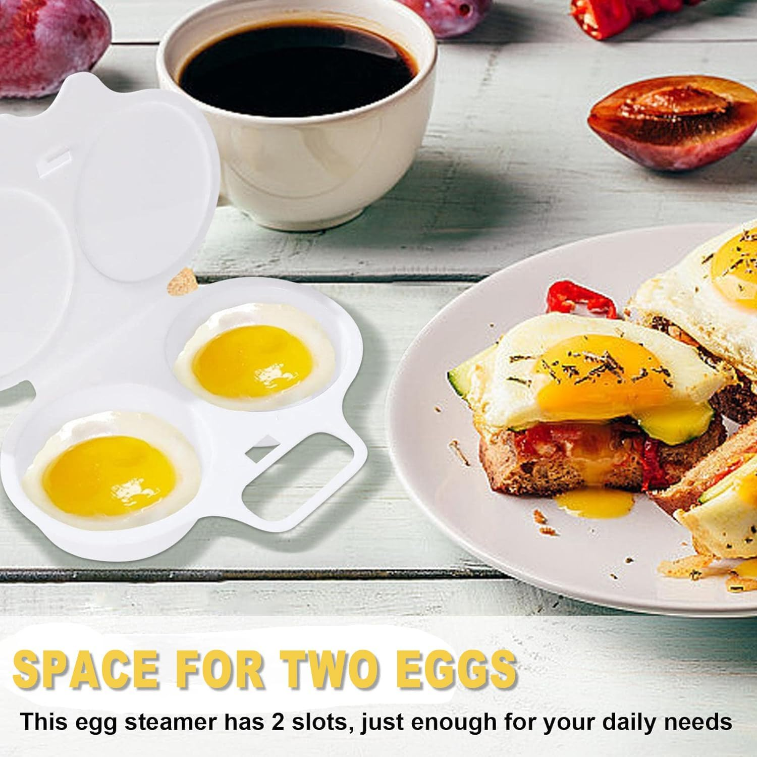 Wzenclave 1Pcs Microwave Egg Cooker Double Drain Poached Egg Cups Kitchen Essentials Food Grade Cooking Ware Microwaveable and Easy to Cook 2 Cavity Nonstick Poached Egg Maker with Lid