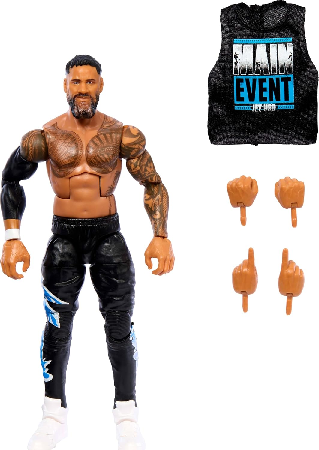 Mattel WWE Top Picks Elite Action Figure & Accessories Set, Jey USO 6-Inch Collectible with Swappable Hands, Ring Gear & 25 Articulation Points image number 2