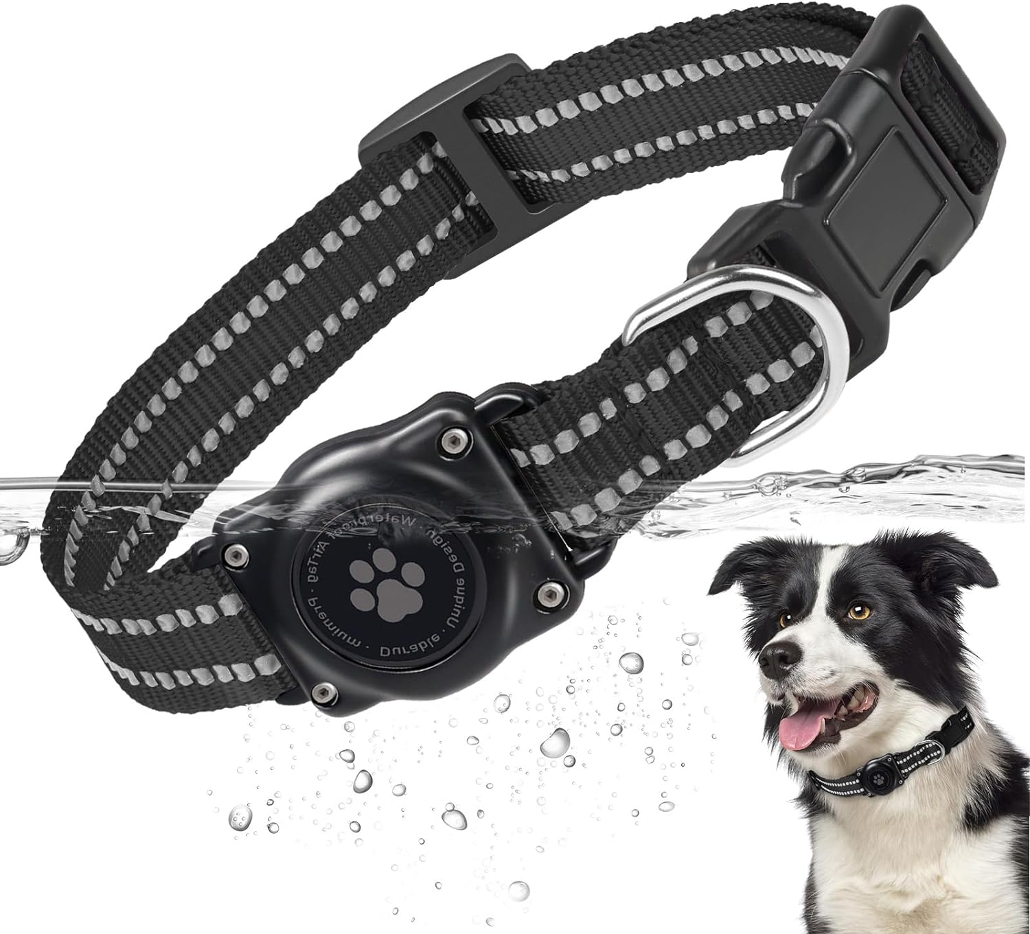 Airtag Dog Collar, 100% Waterproof Integrated Apple Air Tag Dog Collars, Reflective GPS Dog Collar with Hard PC Airtag Holder Case for Small Medium Large Dog (Black) image number 4