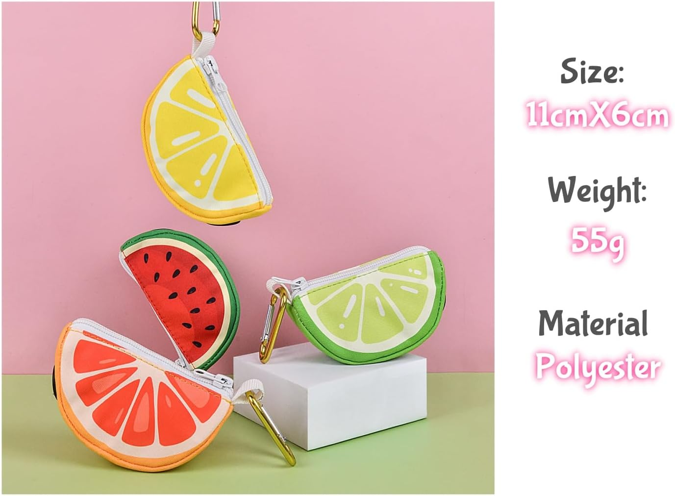 Grapefruit Design Waterproof Waste Bag Dispenser with Zipper, Portable Dog Poop Bag Holder with 15 Bags (Grapefruit Pink) - Lime Green image number 5