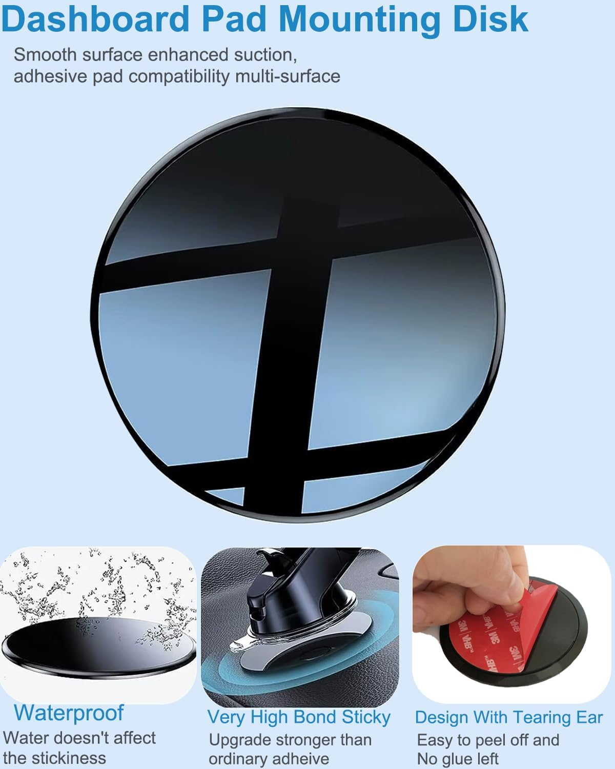 Dashboard Pad Mounting Disk for Suction Cup Phone Mount, 3Pcs 3.15" Ultra Sticky Heat-Resistant Replacement Disc for Car Dashboard, Vacuum Suction Phone Holder, Dash Mount, GPS Holder Suction Mount image number 6