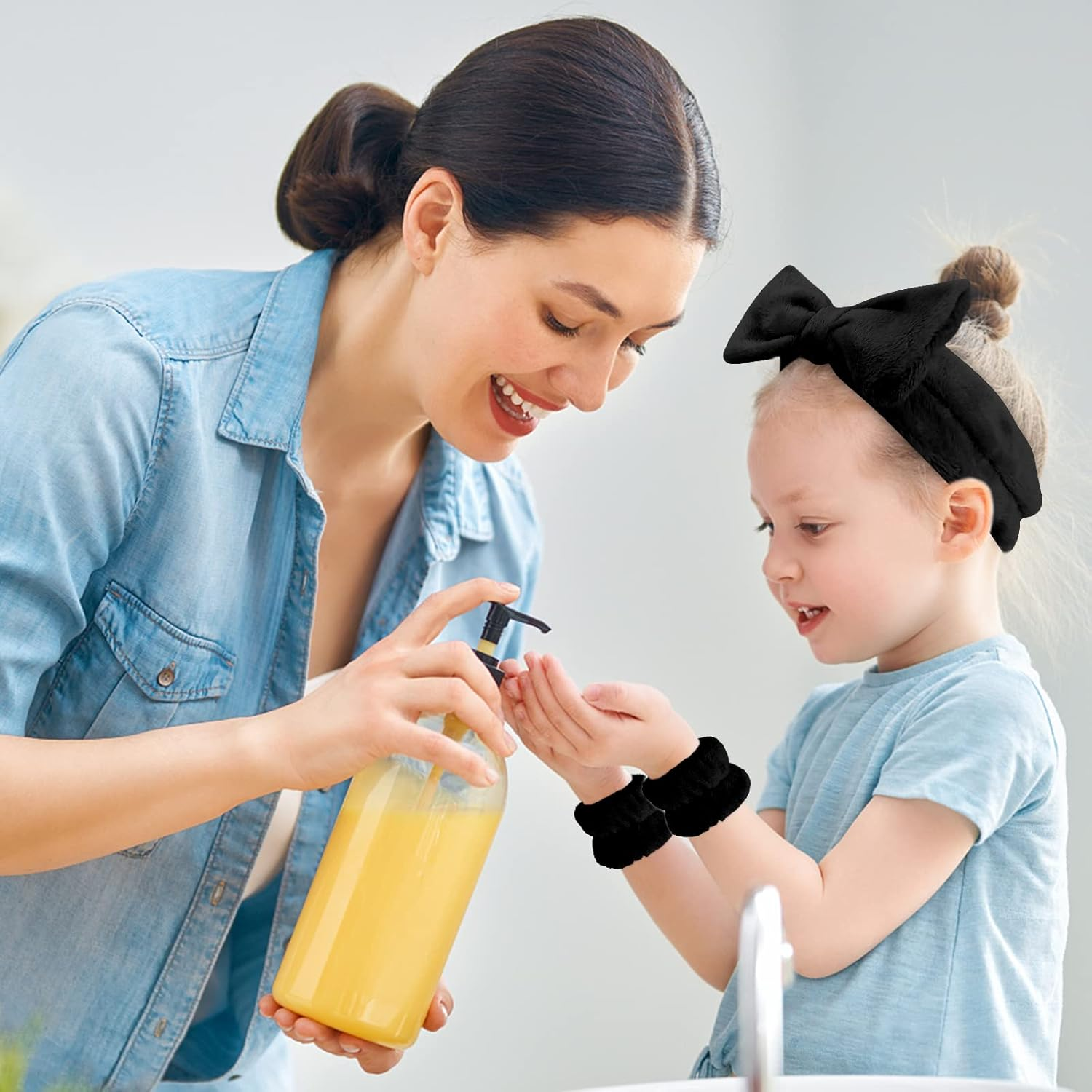 Casoty 6 Pcs Black Microfiber Hairband Set Soft Coral Fleece Material, Good Elasticity, Wide Application for Makeup Headband, Yoga, Reading, Work, Halloween Costume, Pajama Parties - Black+White image number 7