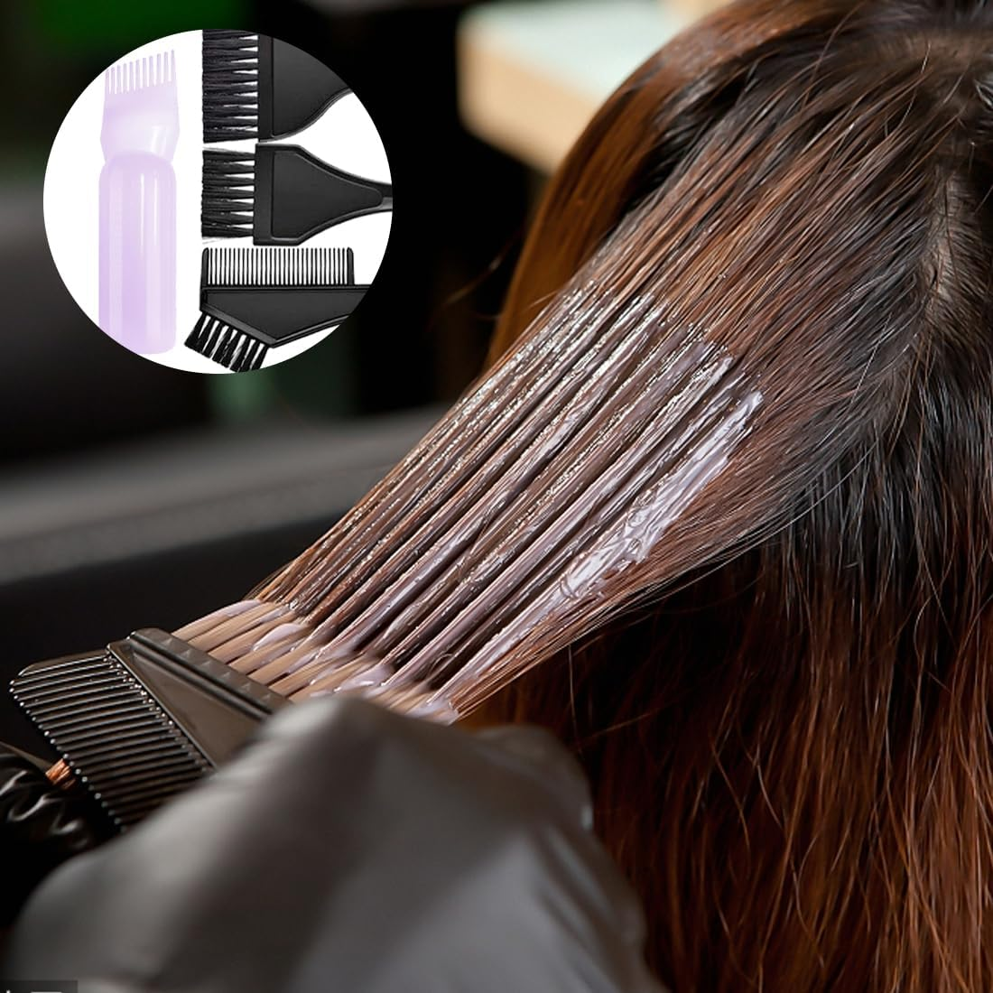 3 Piece Applicator Bottle Hair + 4 Hair Dye Brushes - Hair Dye Tool Set, Applicator Bottle Hair, Hair Oil Applicator Bottle, Root Comb Applicator Bottle, Applicator Brush Tip Tools image number 1