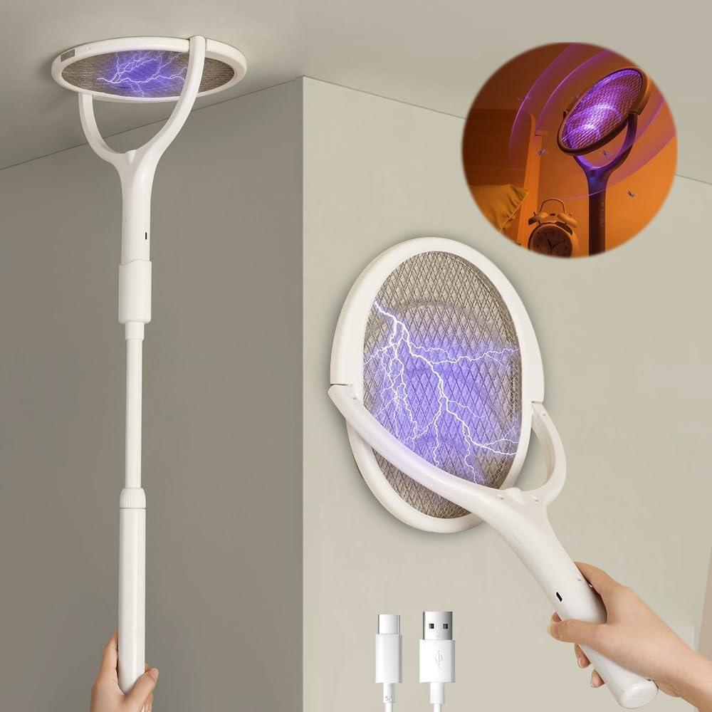 Jiaozoum Electric Fly Swatter, Electric Fly Zapper with Rotating Head, Fly Killer, Bug Zapper, Insect Zapper, Fly Catcher, Spider Catcher with Telescopic Extension Wand for Home image number 3
