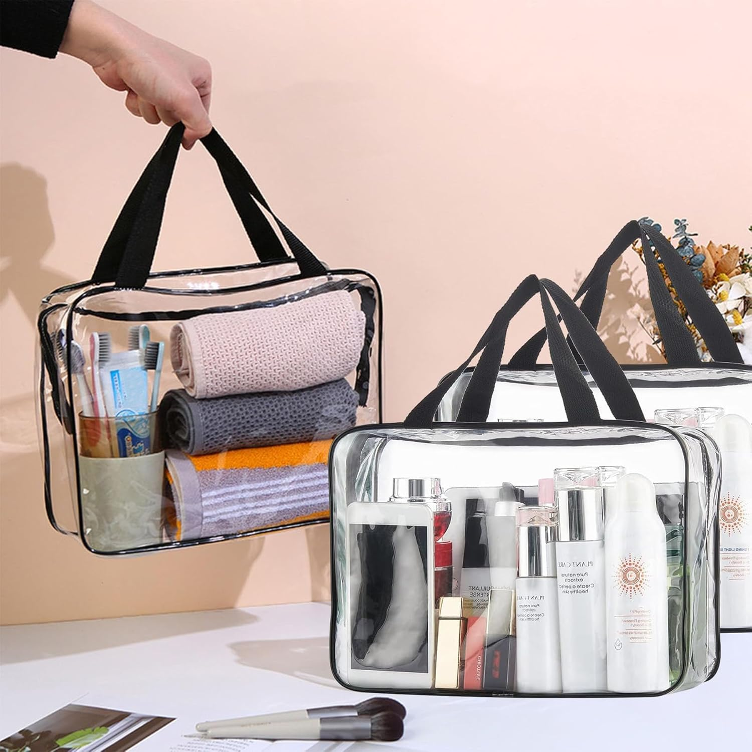 FORYUSE 8 Pack Toy Storage Bags Reusable Clear PVC Board Game Storage Travel Waterproof Handheld Organiser Bag with Zipper for Building Blocks, Puzzle, Kids Books, Makeup image number 1