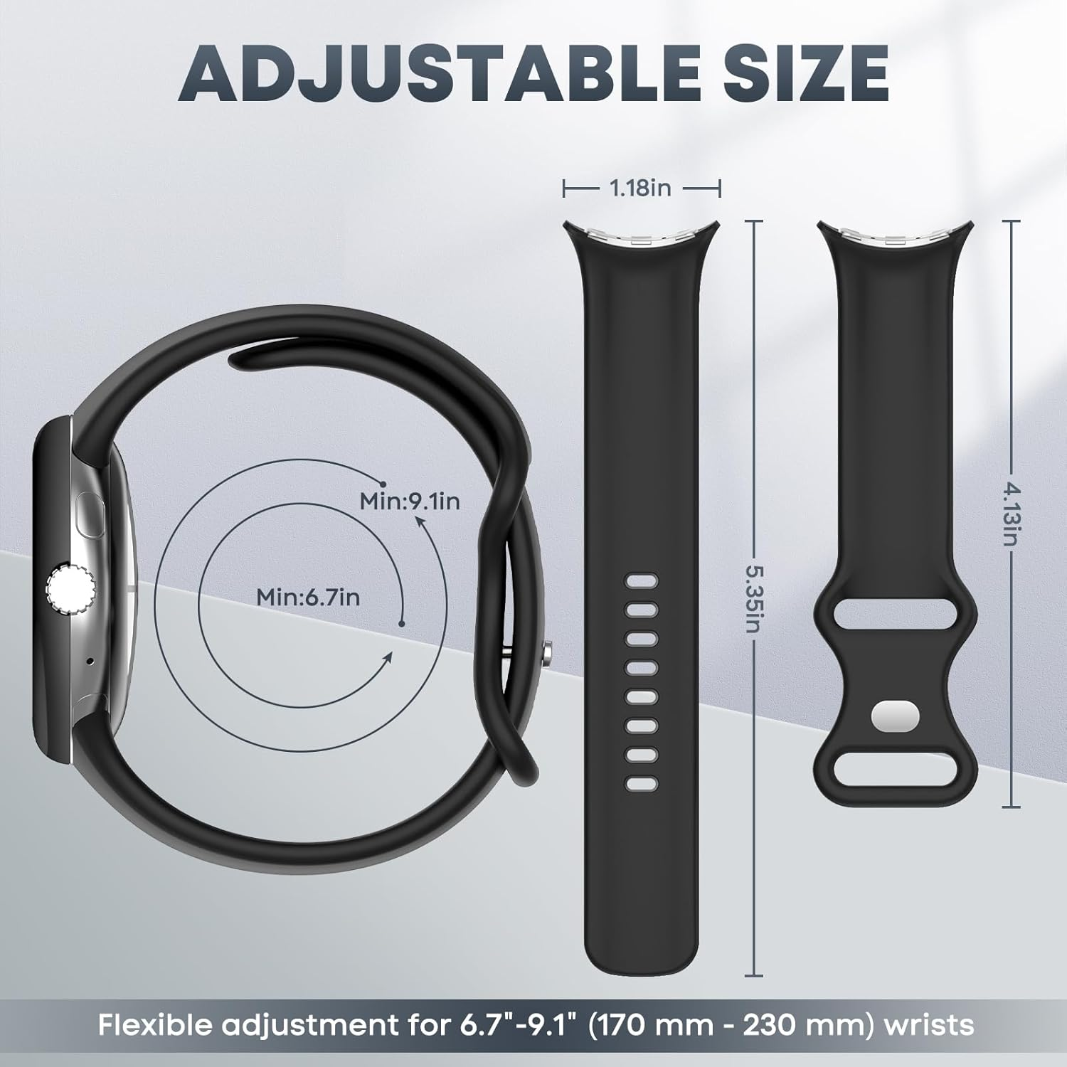 Senmore Pack of 6 Wristbands Compatible with Google Pixel Watch 3 45 Mm/Watch 4 45 Mm, Soft Silicone Sports Waterproof Adjustable Replacement Strap for Smartwatch. (No Hosts) image number 5