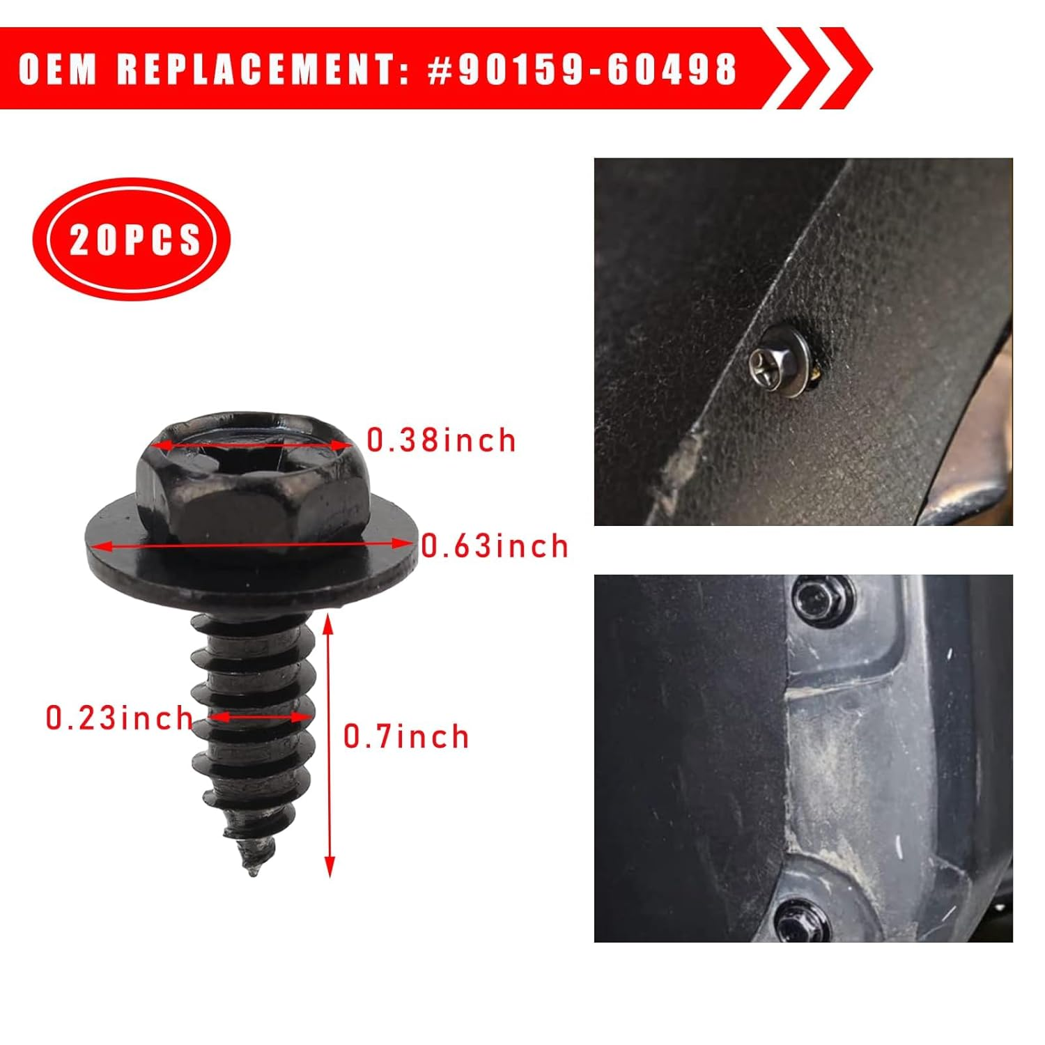 Car Fender Liner Screw Bolt, Automotive Bumper Mud Flaps Wheel Wells Screws Bolts 90159-60498 Compatible with Tacoma, Tundra, Highlander, RAV4, Prius, Es300H, GS350 (20)