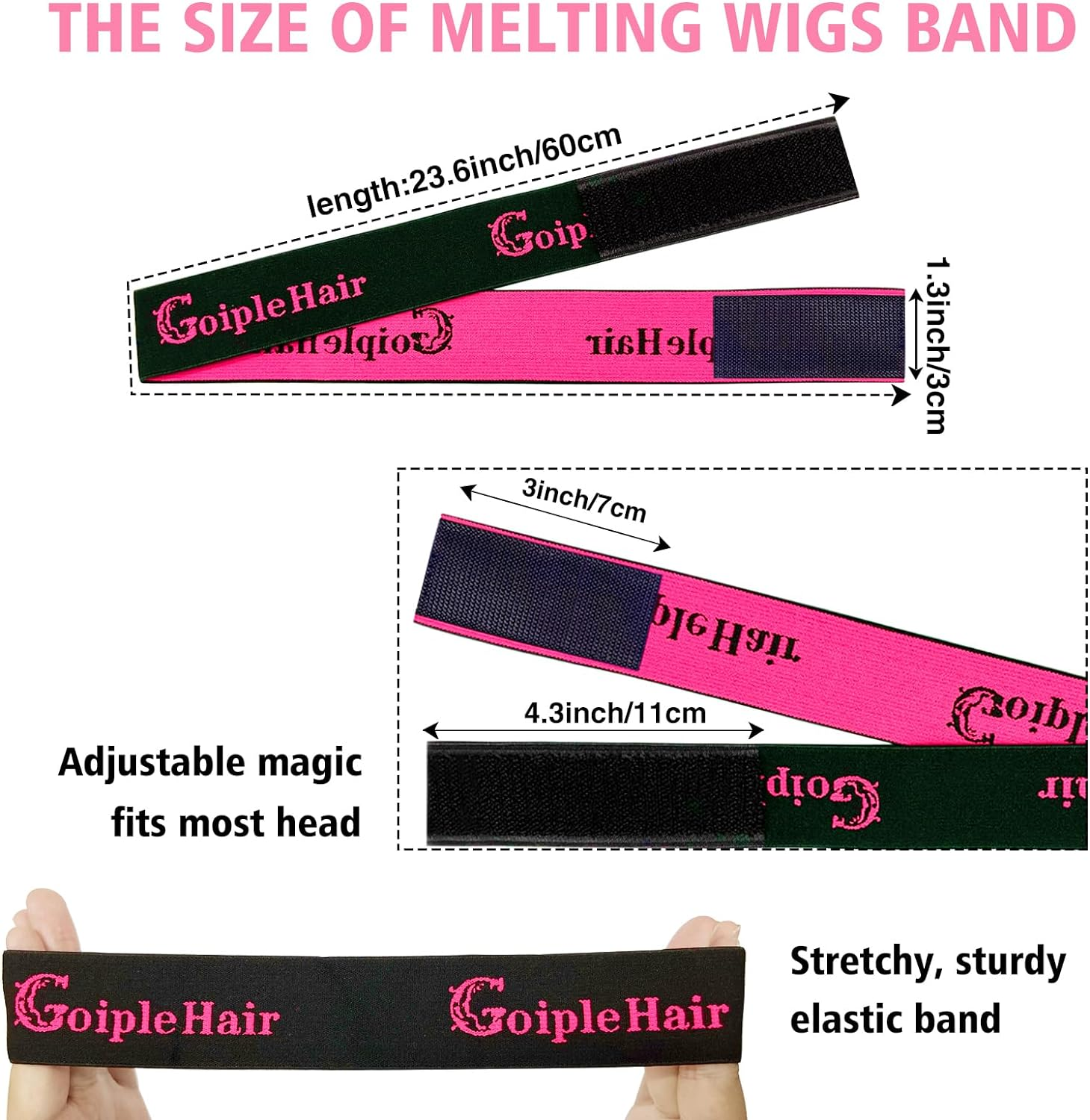 Goiple 3PCS Elastic Bands for Wig Edges - Adjustable Band for Install Accessories with Pink Set-9Pcs Hair Wax Stick Set image number 6