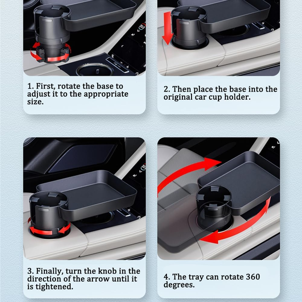 Portable Car Seat Tray Table with Cup Holder,Rotating Food & Drinks Tray for Car Travel & Road Trips