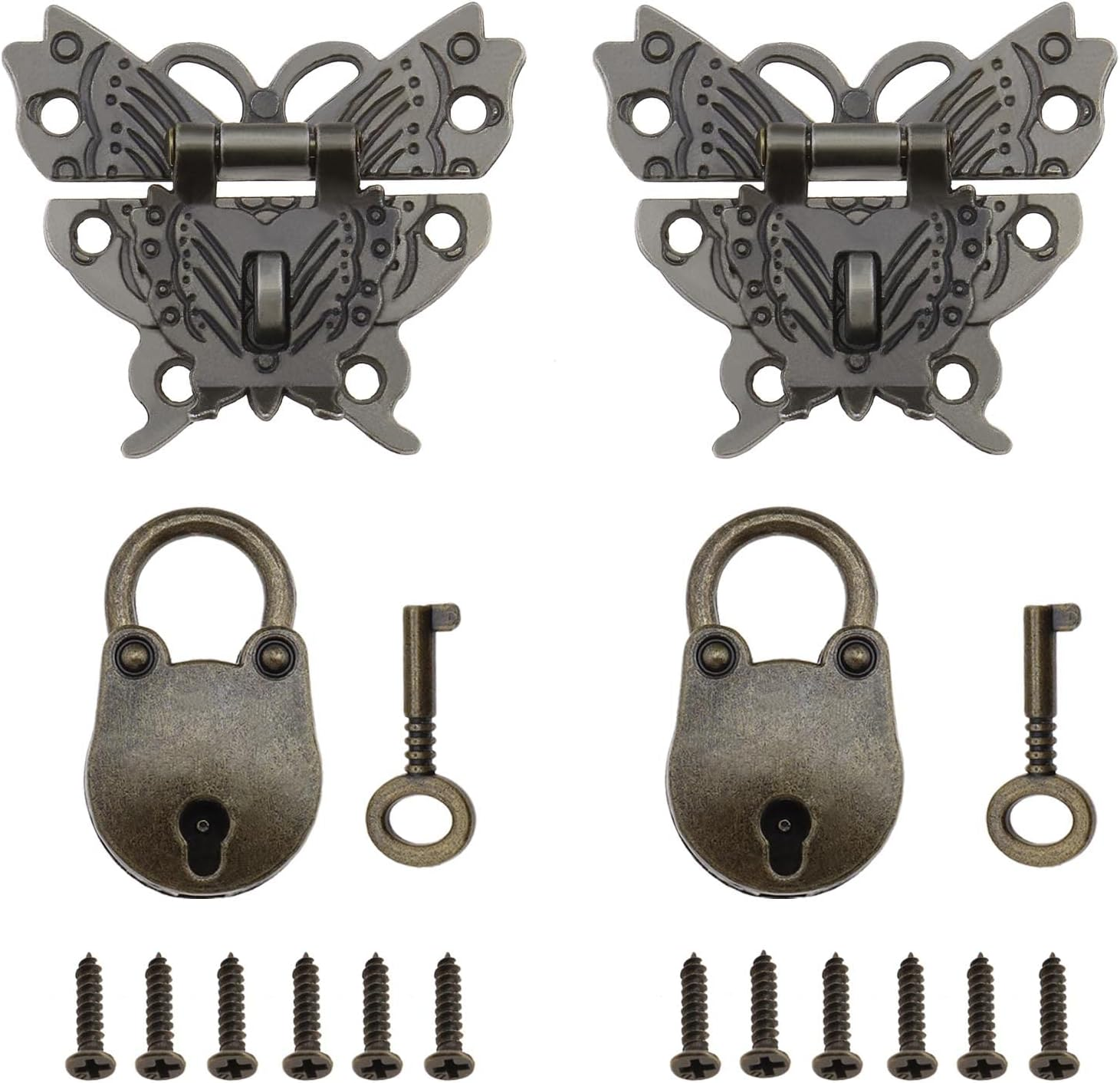 Ecsing 2PCS Butterfly Shaped Hasps & 2PCS Little Bear Padlocks Antique Decorative Latch Buckle for Vintage Wooden Box Jewelry Box Cabinet Cupboard Bronze image number 1