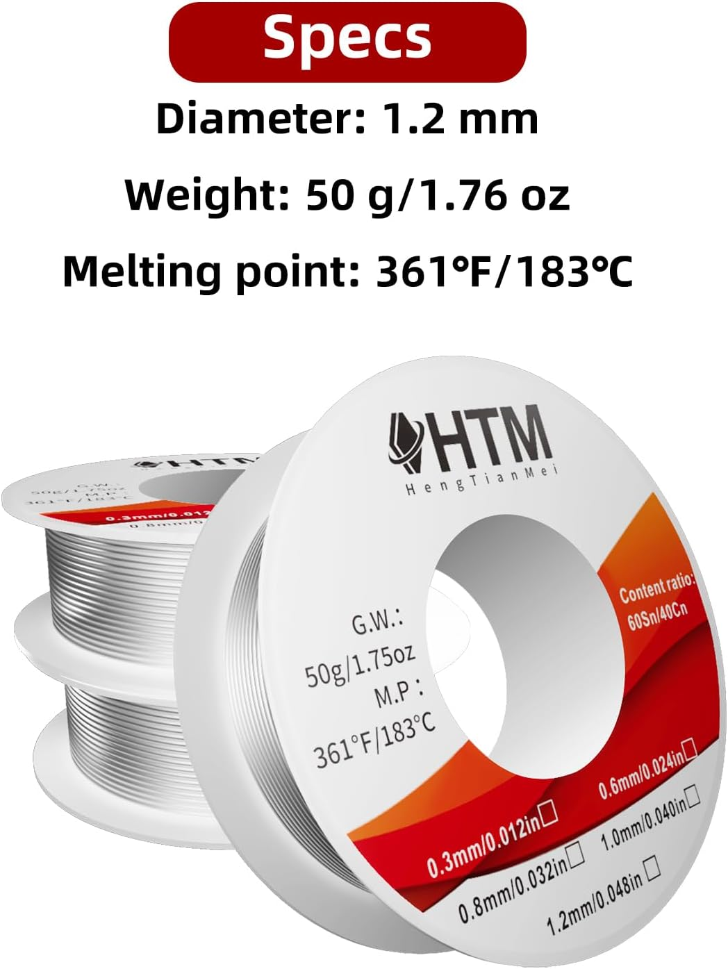 HTM Industrial Solder Wire 1.2Mm (50G) High-Temp Flux Core - 60/40 Tin Lead Alloy for Thick Cables & Sheet Metal image number 5