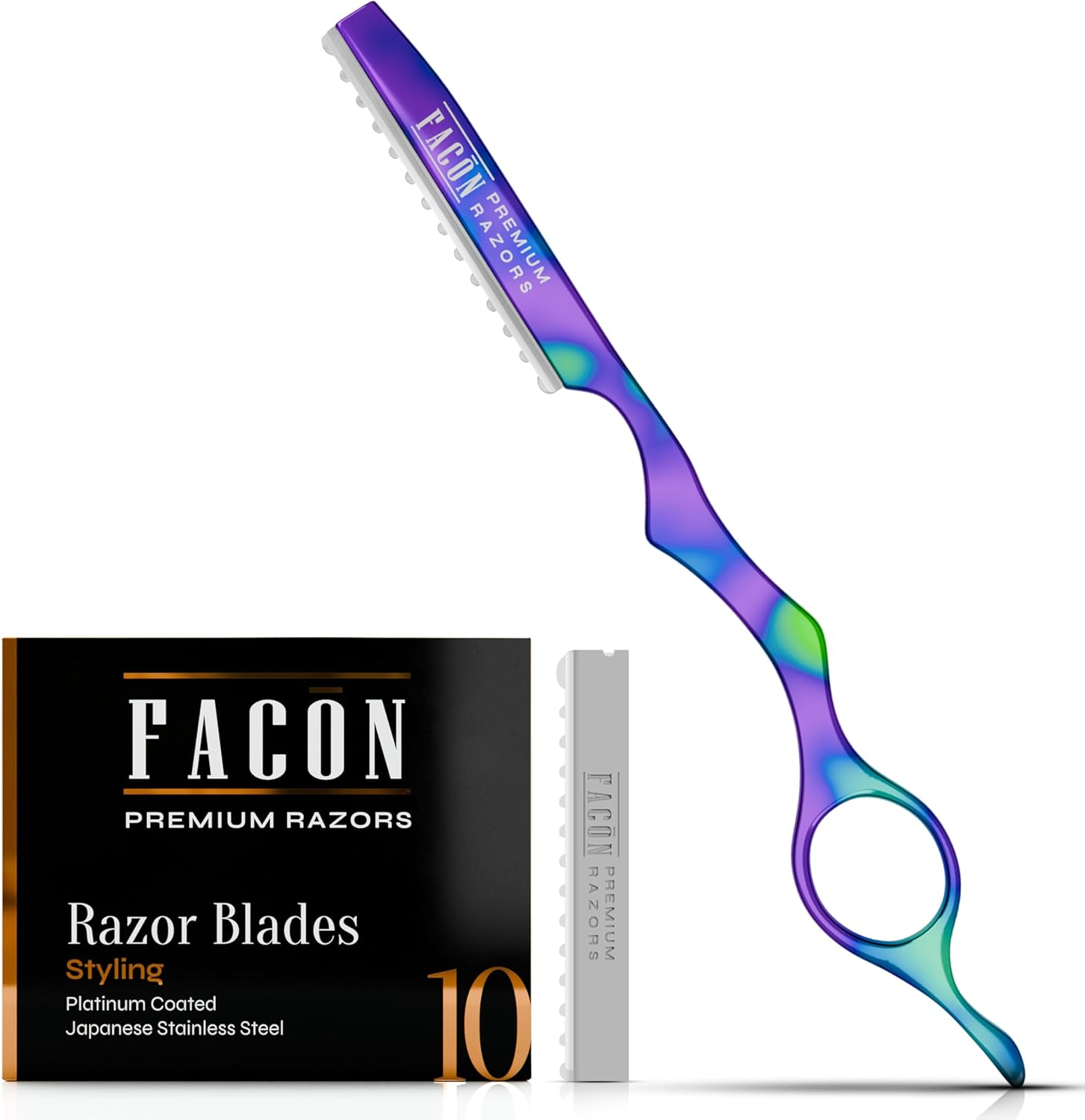 Fac&oacute;n Hair Razors for Cutting Hair - Professional Hair Styling Razor Kit with 11 Replacement Blades, Stainless Steel Hair Cutting Tool for Salon & Home, Premium Hair Thinning Texturizing Faether Razor image number 2