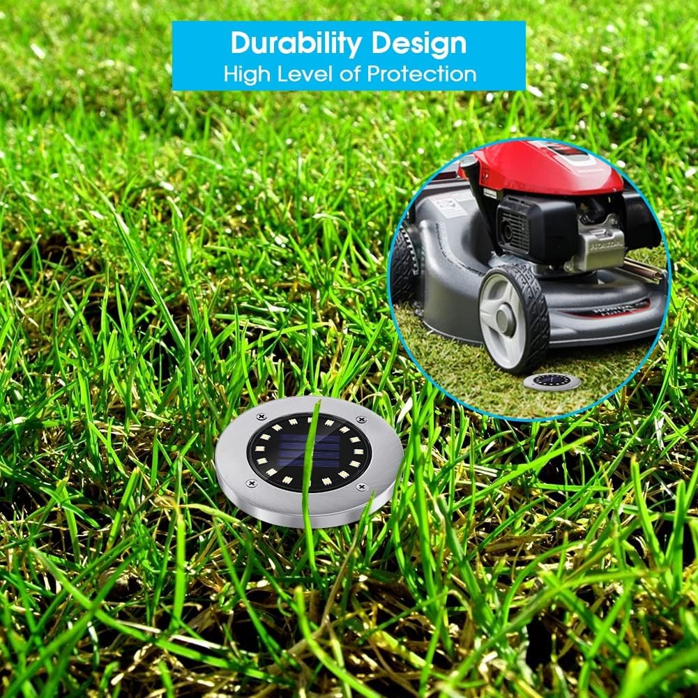 NFESOLAR Solar Outdoor Lights with 16 Leds, Blue Color Bright Solar Ground Lights Outdoor, Waterproof Solar Disk Lights for Pathway Garden Yard Lawn Walkway Driveway (8 Pack) image number 6