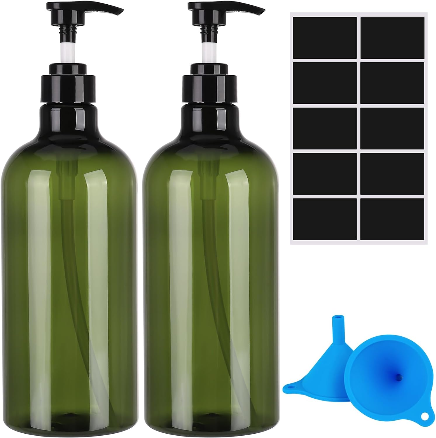 Pump Bottle Dispenser,2 Pcs 1000Ml/35Oz Refillable Empty Press Pump Bottles,Refillable Plastic Empty Pump Bottles Dispensers with Funnel and Label for Lotions,Shampoo,Conditioner