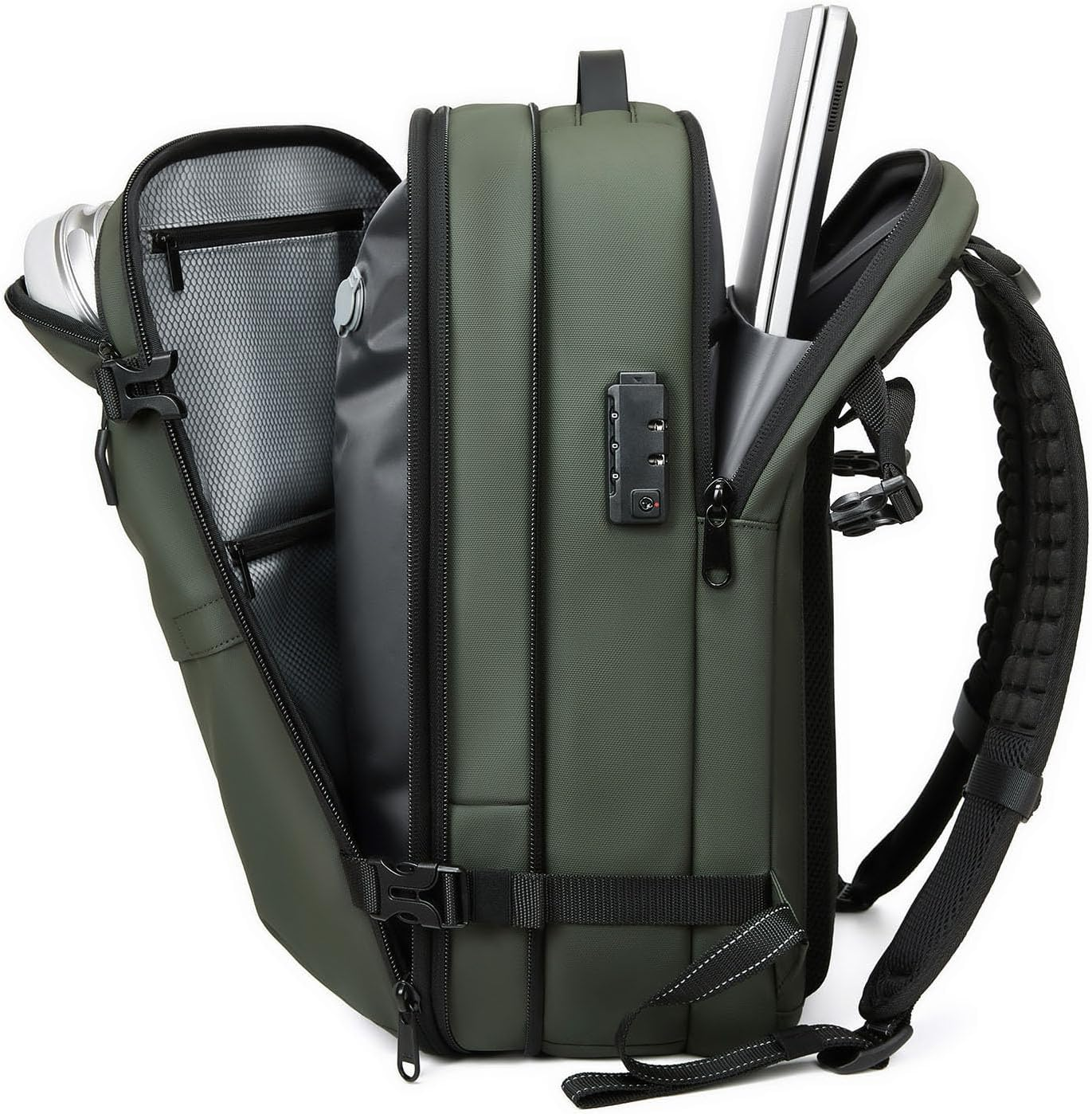 Vacuum Compression Backpack Travel, 60L Expandable Vacuum Backpack Rainproof Vacuum Seal Backpacks, TSA Lock Carry on Luggage Bag, Black - Black image number 7